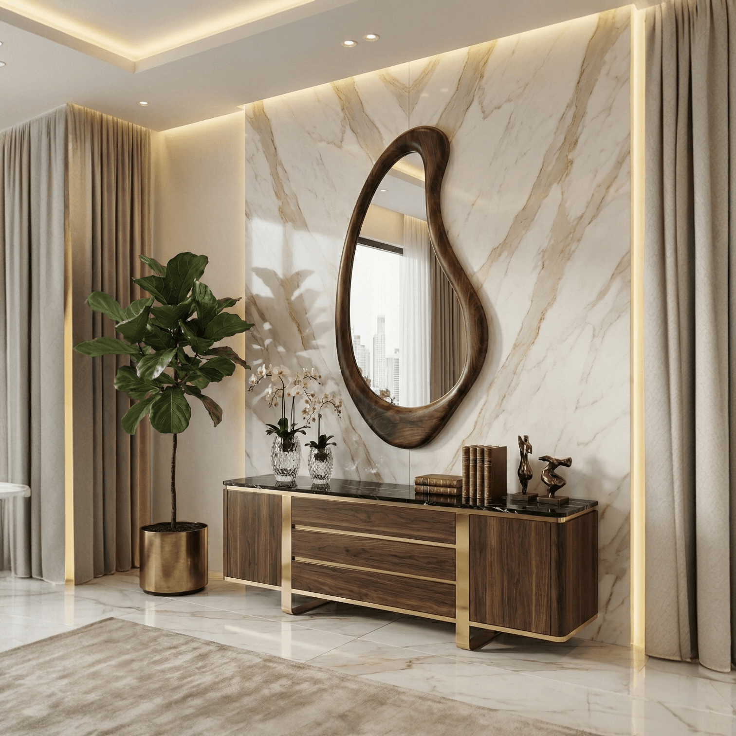 Ceviz Çerçeveli Armut Modeli Ayna