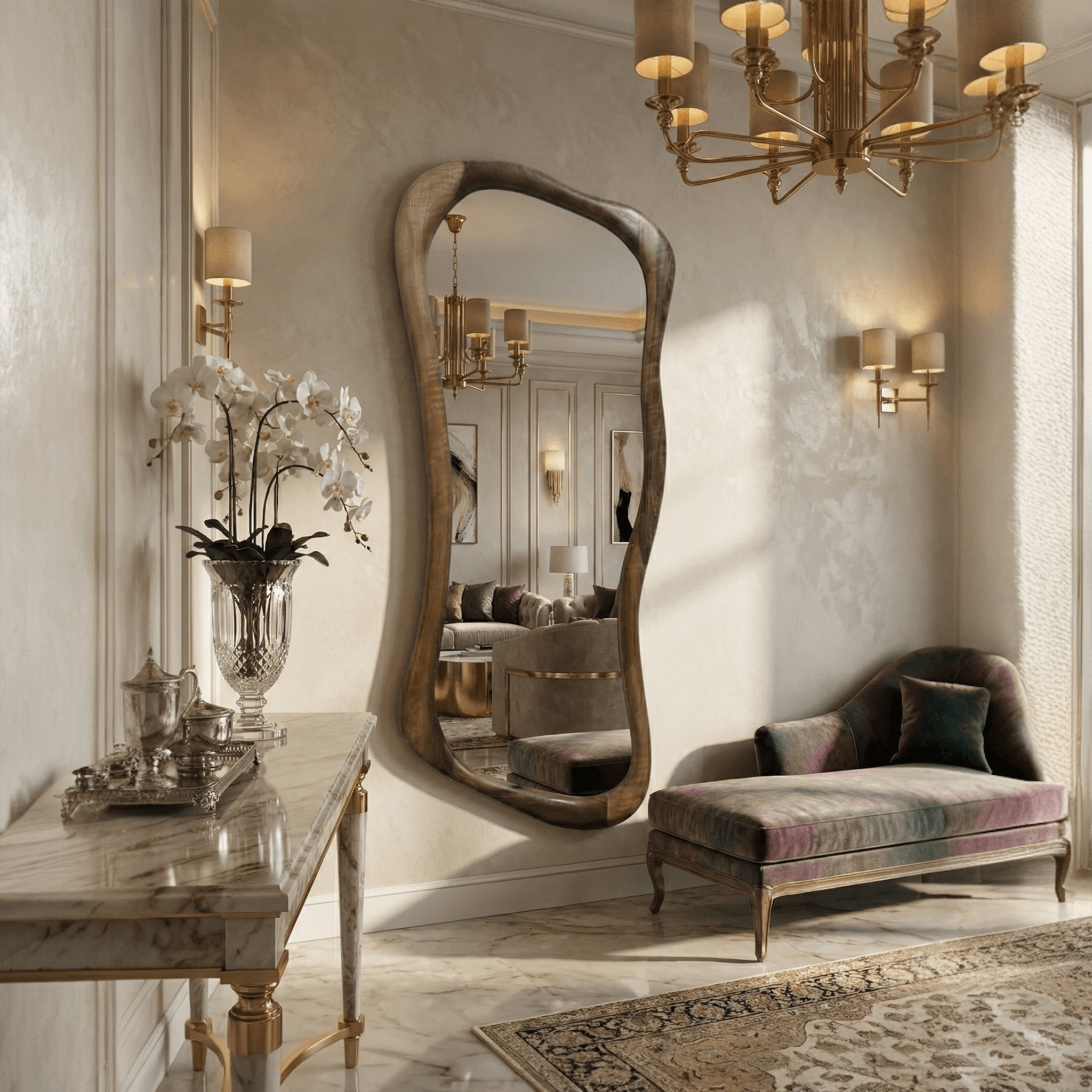 Ceviz Çerçeveli Asimetrik Model Boy Aynası