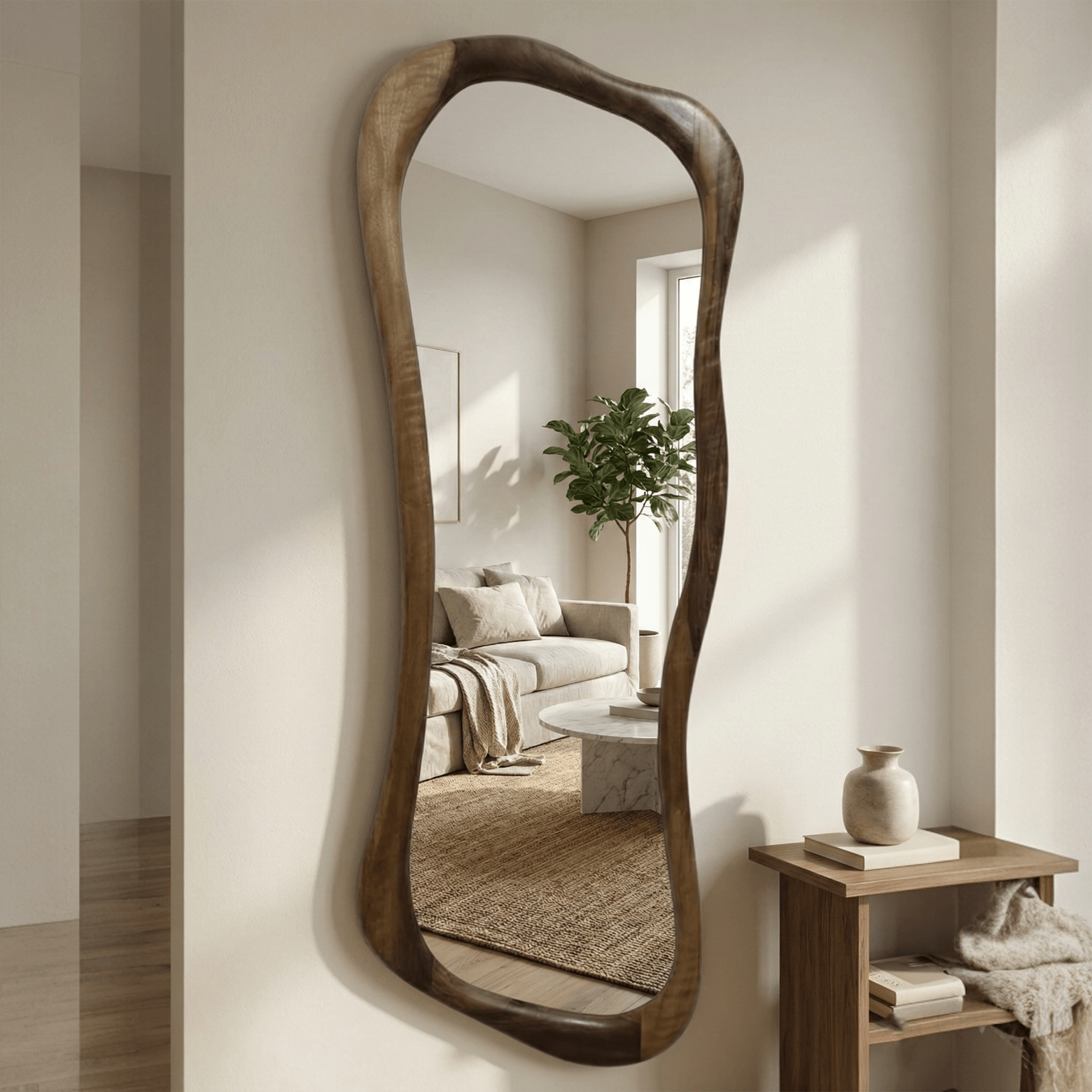 Ceviz Çerçeveli Asimetrik Model Boy Aynası