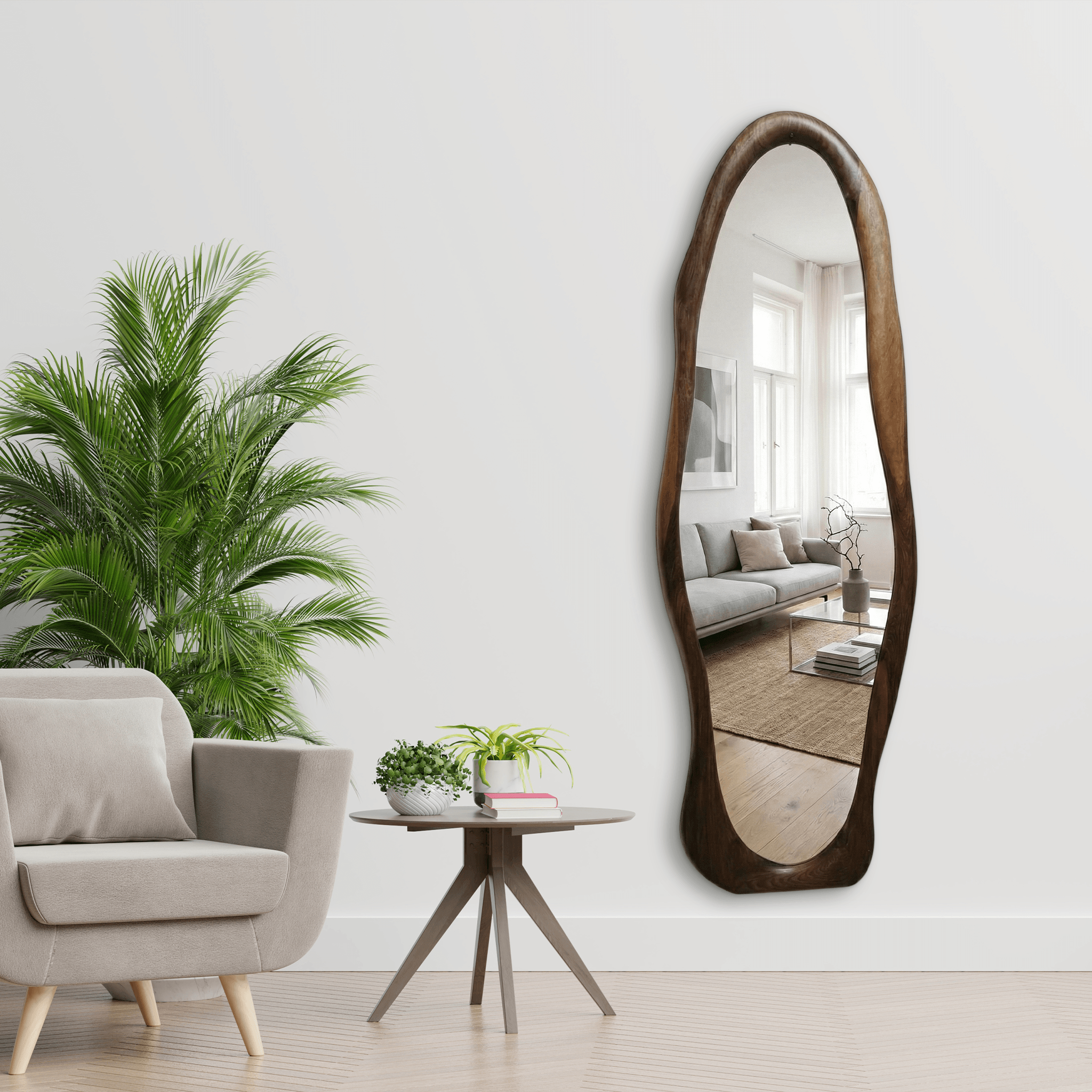 Ceviz Çerçeveli Asimetrik Model Boy Aynası