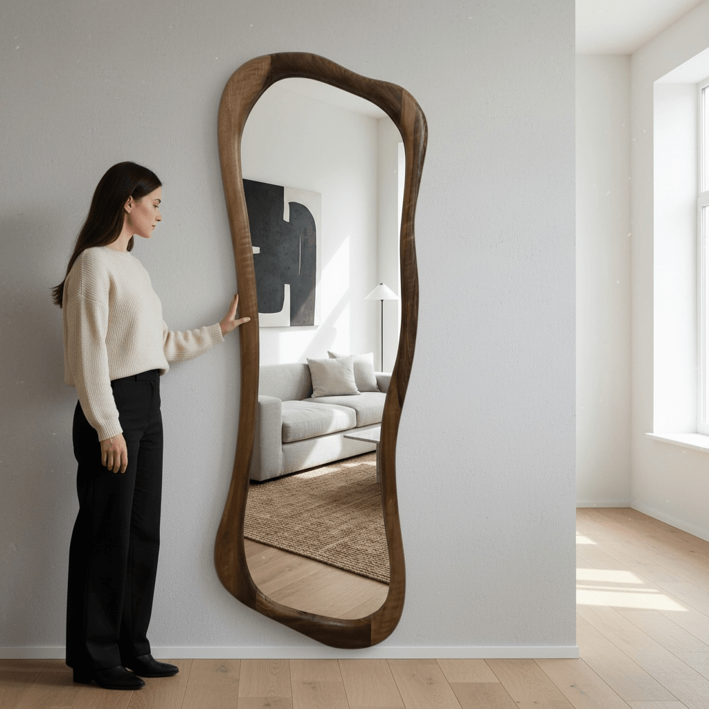 Ceviz Çerçeveli Asimetrik Model Boy Aynası