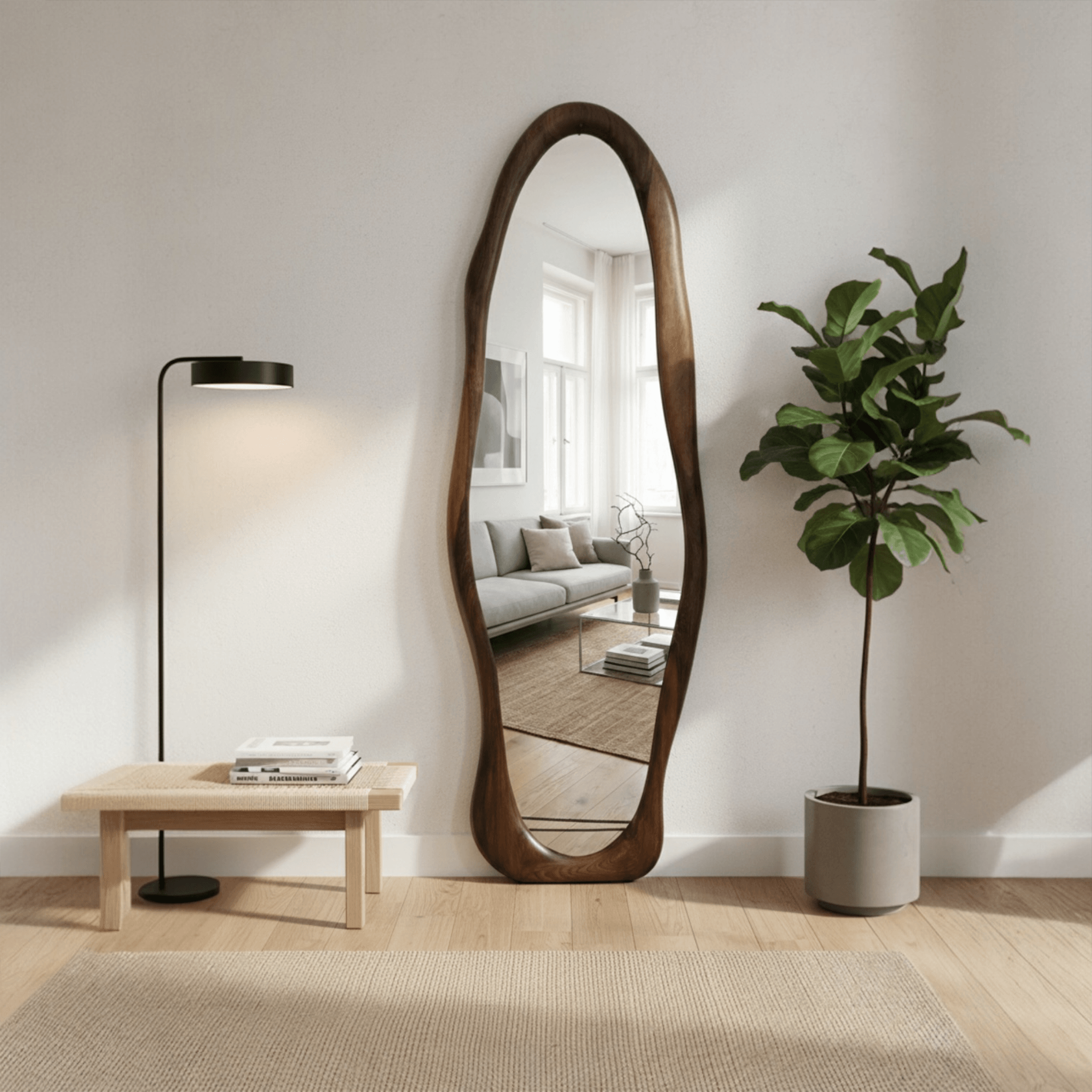 Ceviz Çerçeveli Asimetrik Model Boy Aynası
