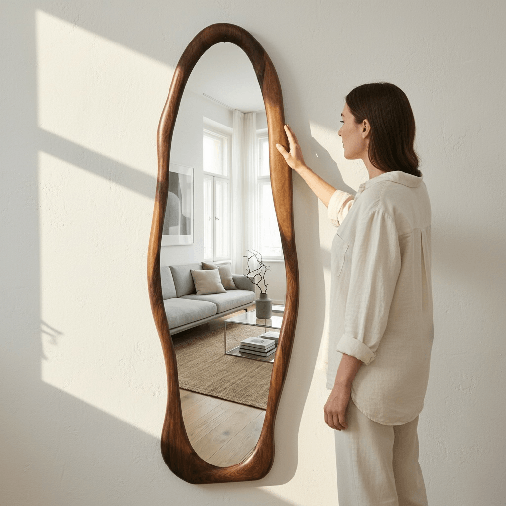 Ceviz Çerçeveli Asimetrik Model Boy Aynası