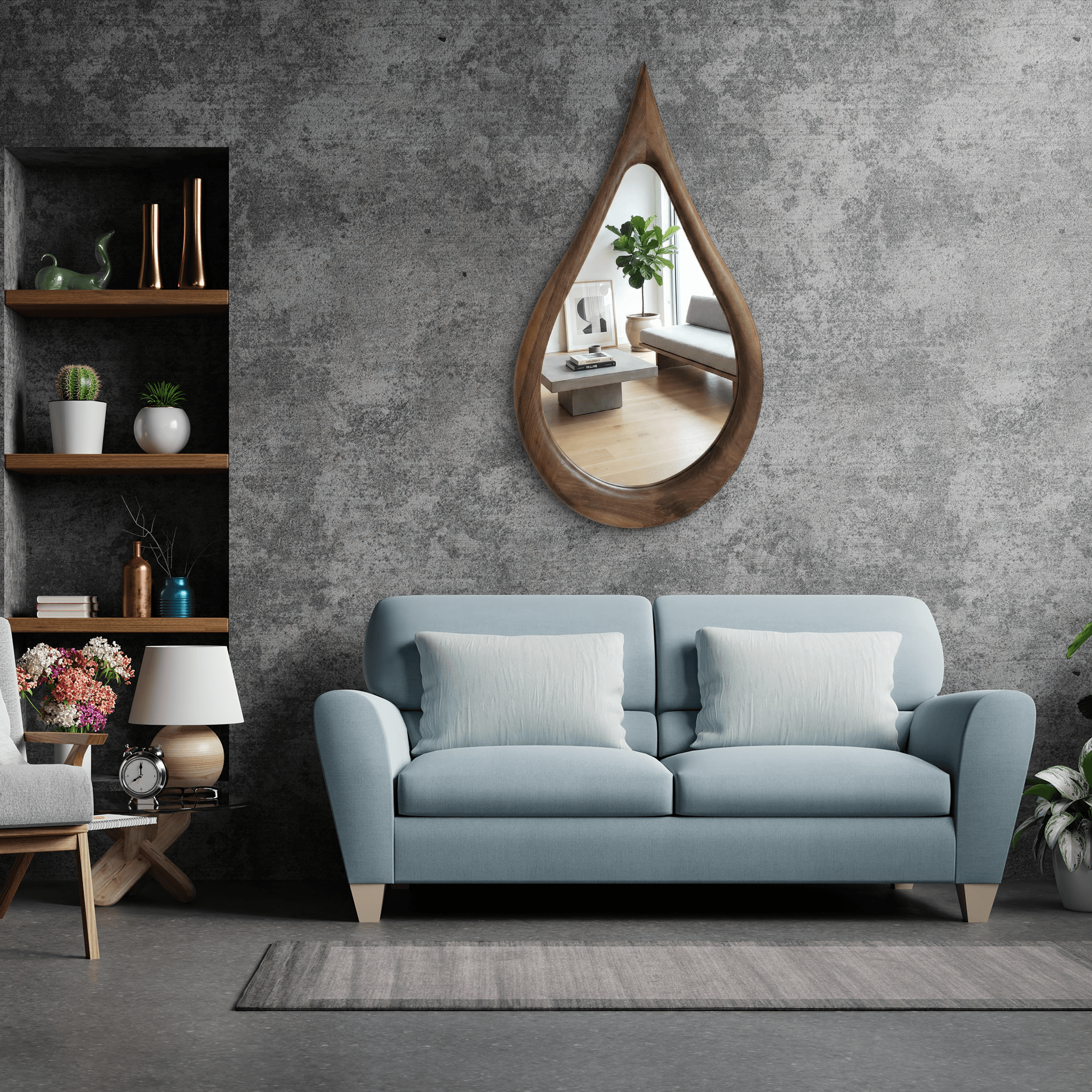 Ceviz Çerçeveli Damla Modeli Ayna