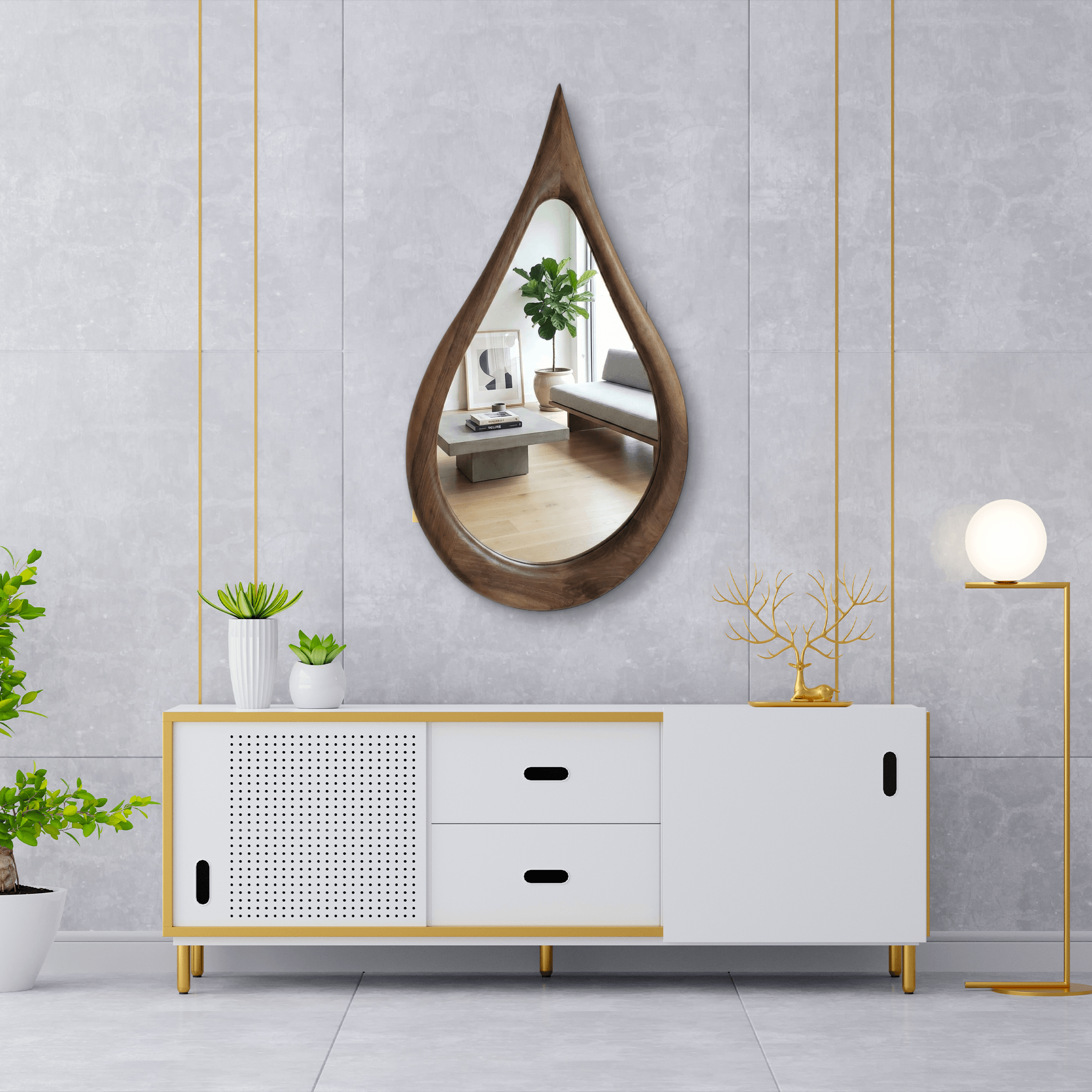 Ceviz Çerçeveli Damla Modeli Ayna