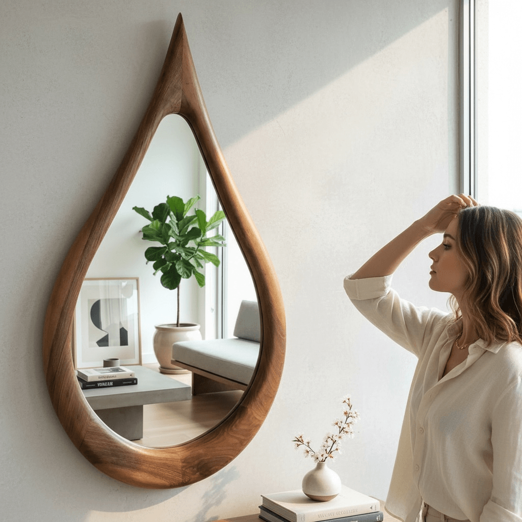 Ceviz Çerçeveli Damla Modeli Ayna