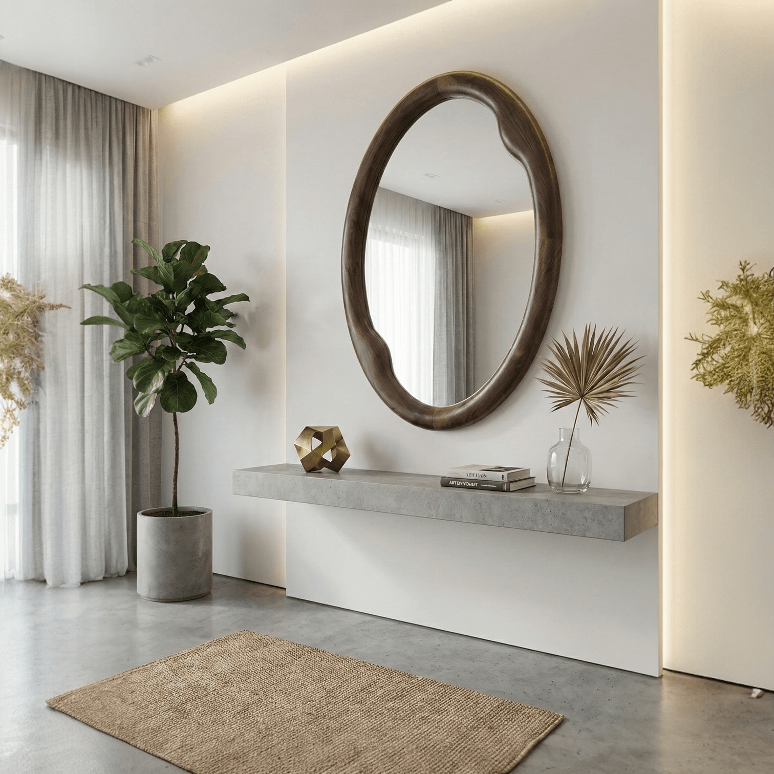 Ceviz Çerçeveli Elips Modeli Ayna