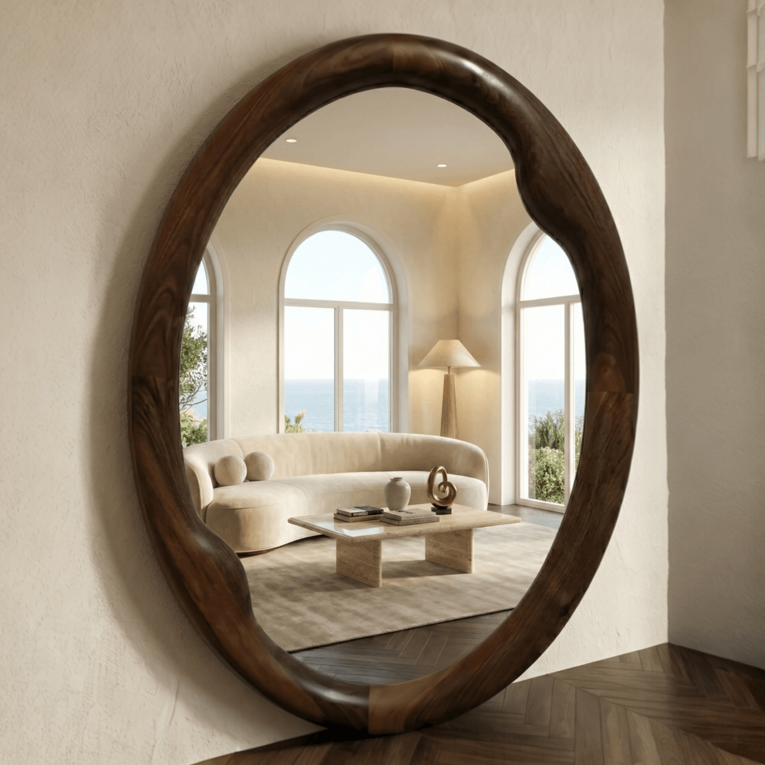 Ceviz Çerçeveli Elips Modeli Ayna