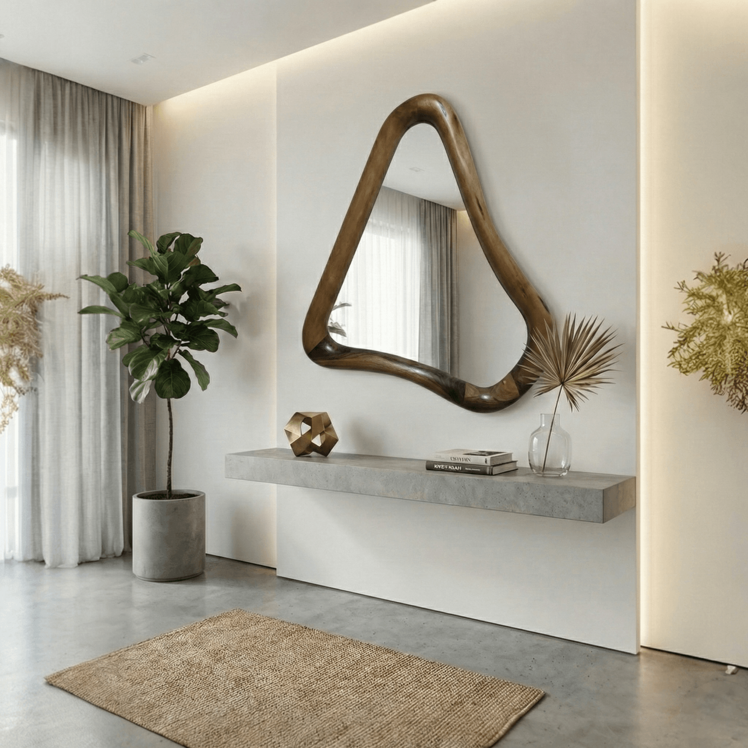 Ceviz Çerçeveli Üçgen Modeli Ayna
