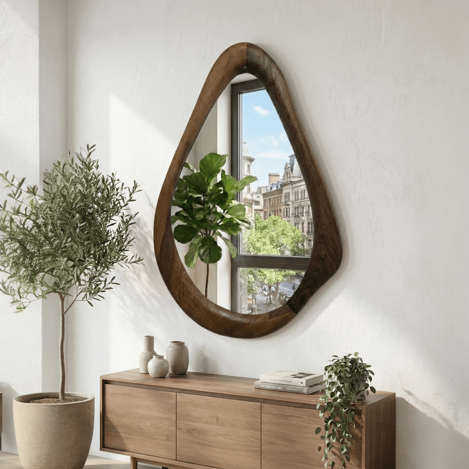 Ceviz Çerçeveli Yuvarlak Damla Modeli Ayna