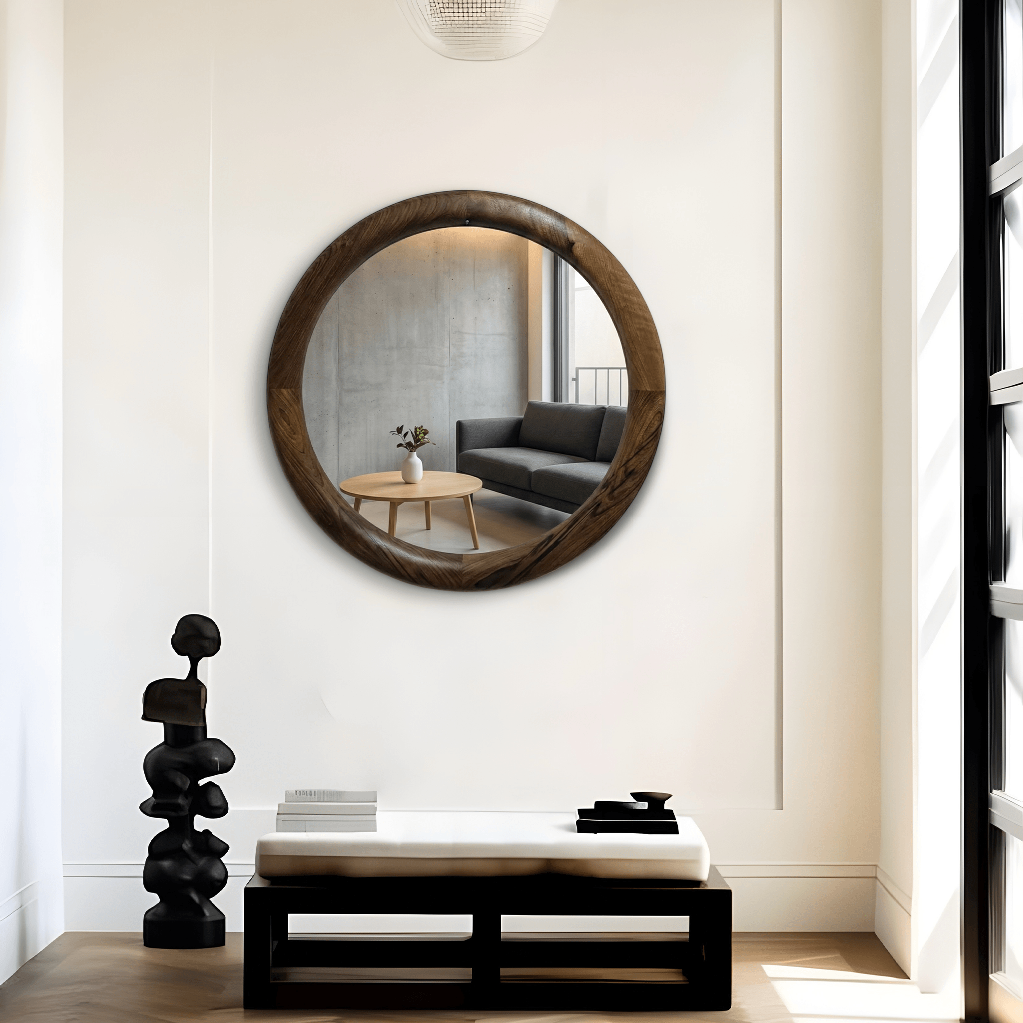 Ceviz Çerçeveli Yuvarlak Model Ayna
