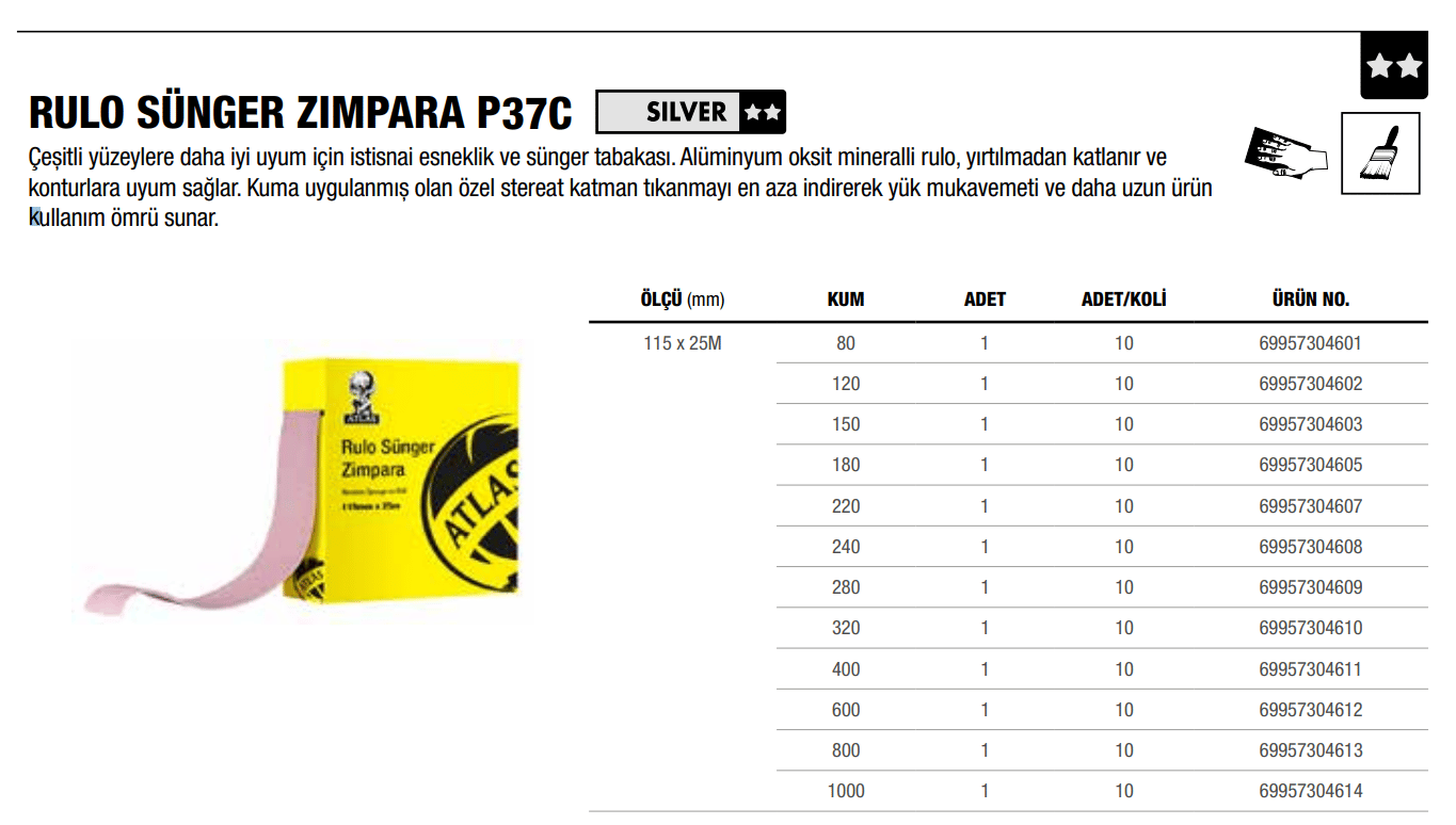 Atlas Rulo Soft Sünger Zımpara Gold 115 mm 25 Metre P220 Kum-Atlas