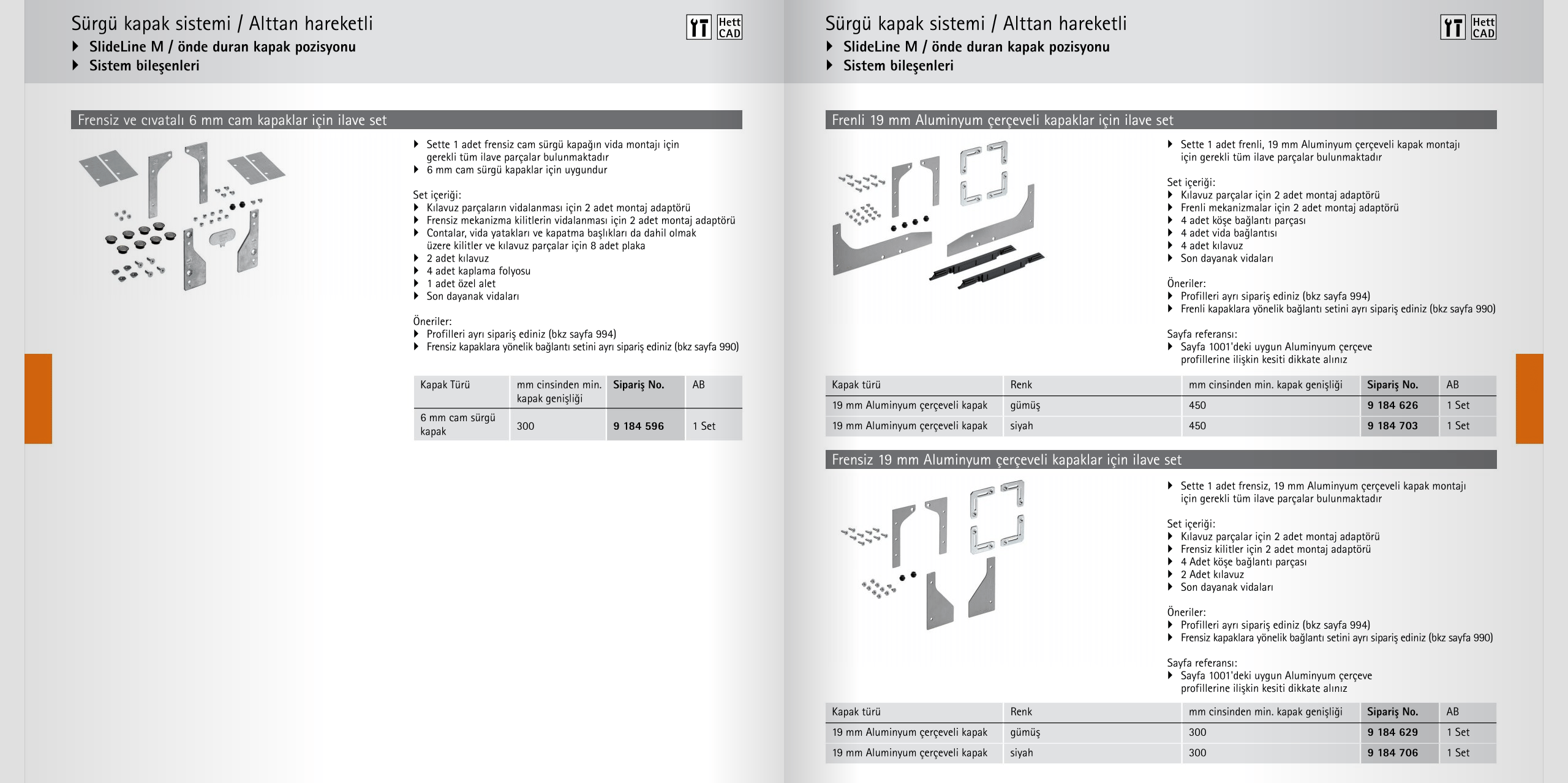Hettich 9184626 Slideline M.Alm.Kapak Seti Frenli-Hettich