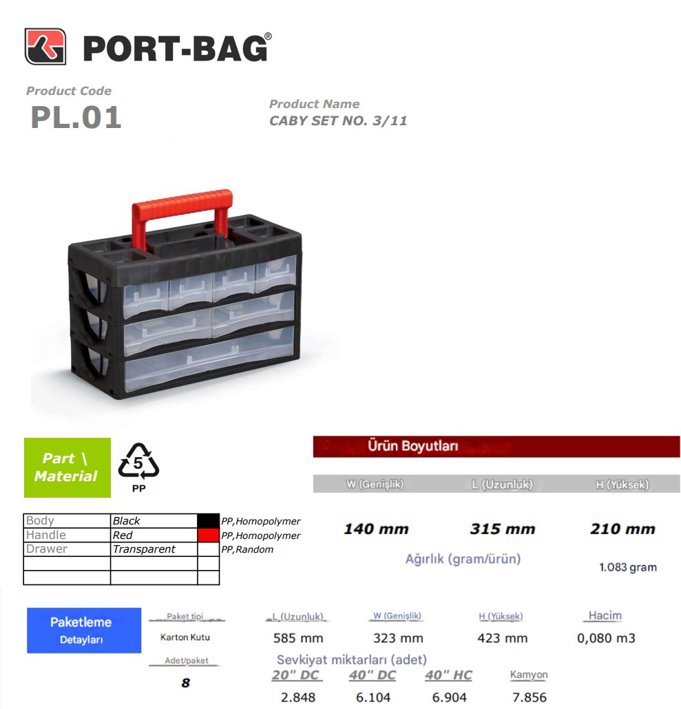 Organizer PL.01 Caby No:3/11 3 Çekmeceli Takım Çantası-PORT-BAG