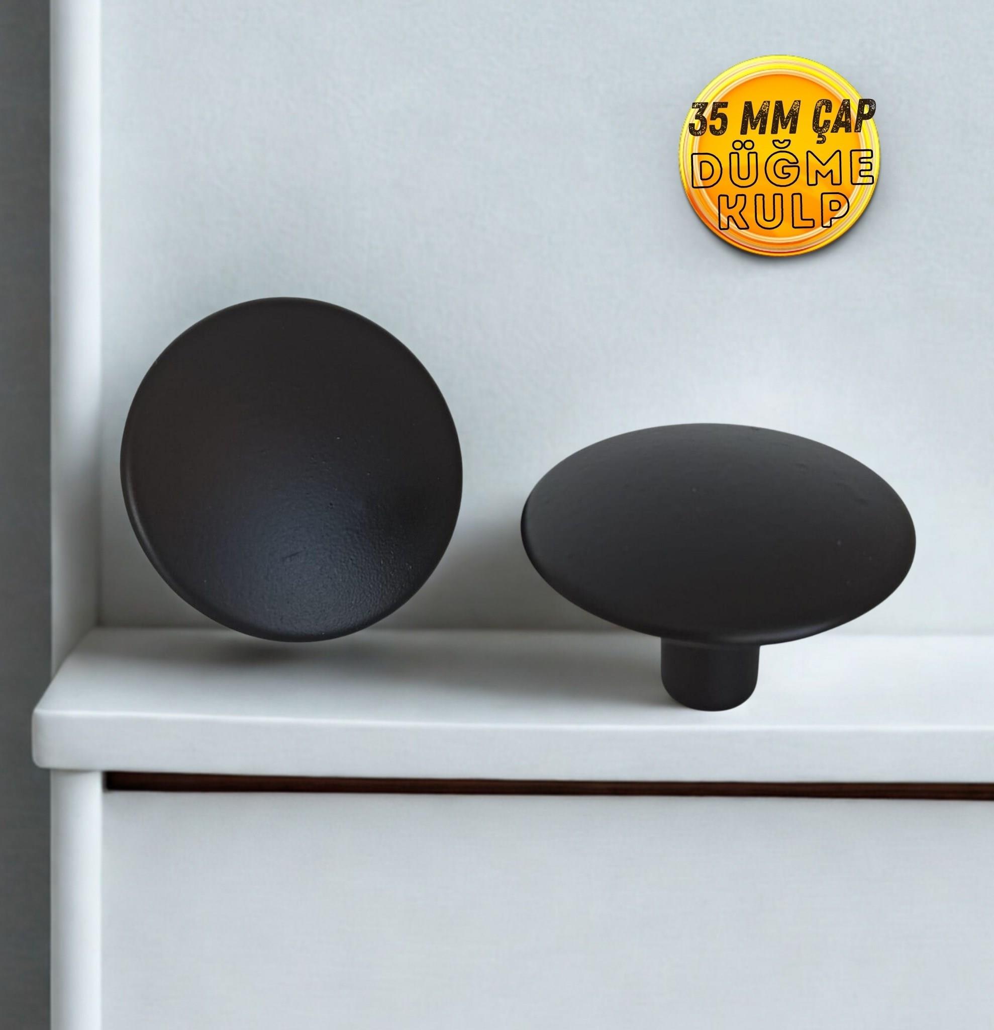 Oro 35 mm Siyah Düğme Mantar Kulp Mobilya Dolap Çekmece Vestiyer Kulpları-ORO