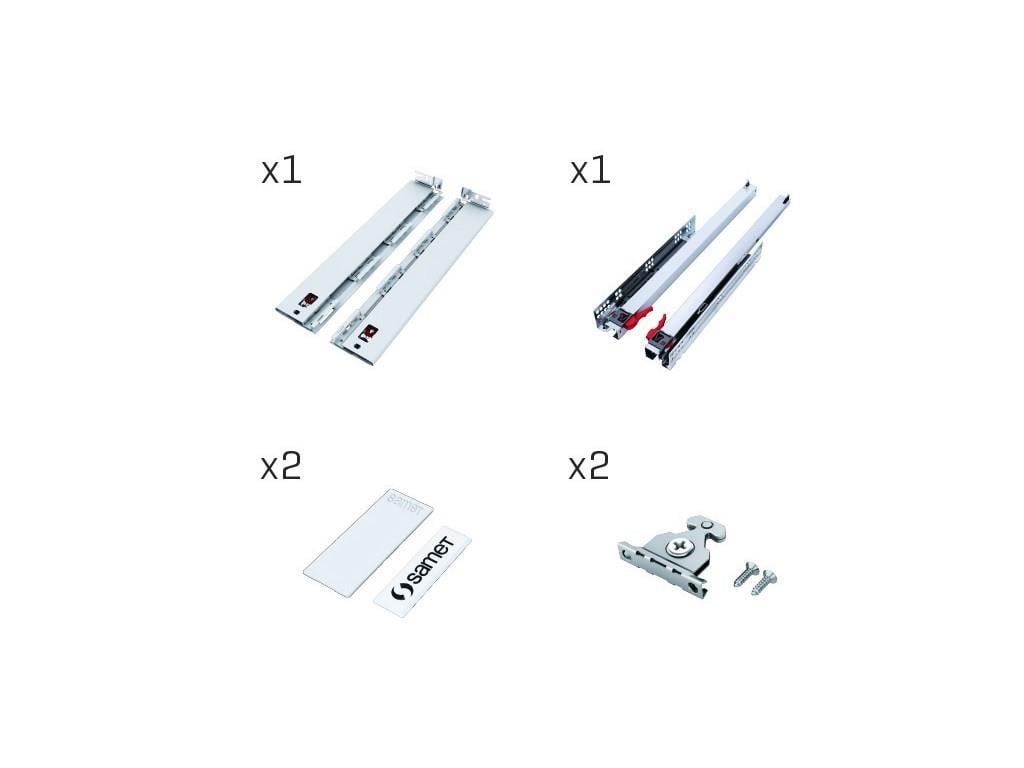 Samet AlphaBox Bordürsüz Metal Yanaklı Gri Çekmece Seti Rayı / 50 Cm-SAMET