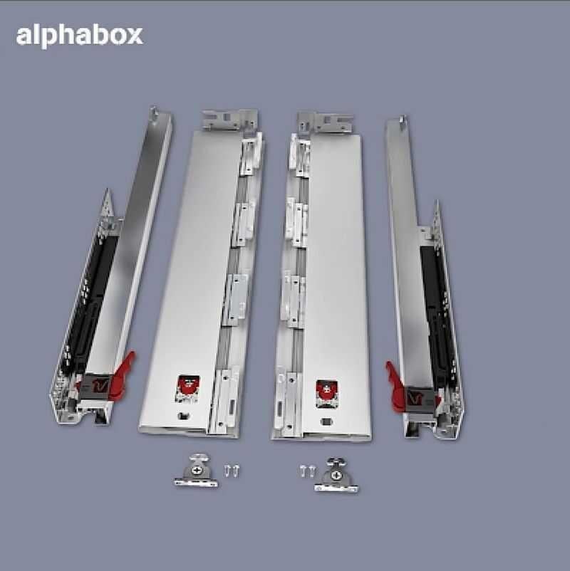 Samet AlphaBox Bordürsüz Metal Yanaklı Gri Çekmece Seti Rayı / 50 Cm-SAMET