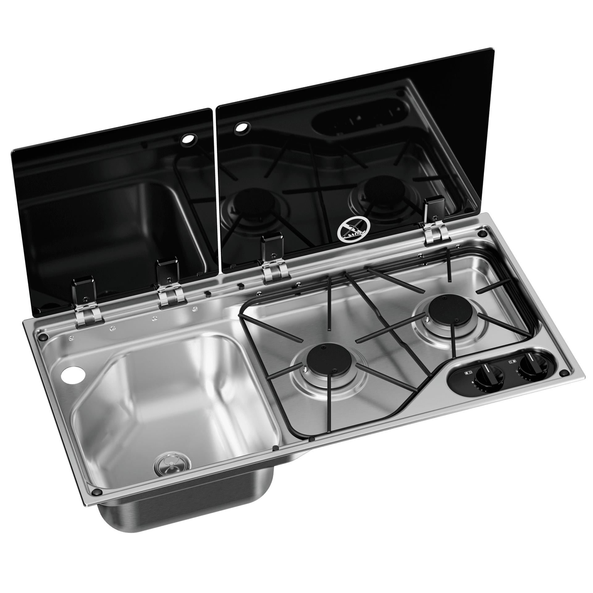 Dometic CVC1700G LH İki Gözlü Ocak ve Evye Kombinasyonu Cam Kapaklı 700x350 mm