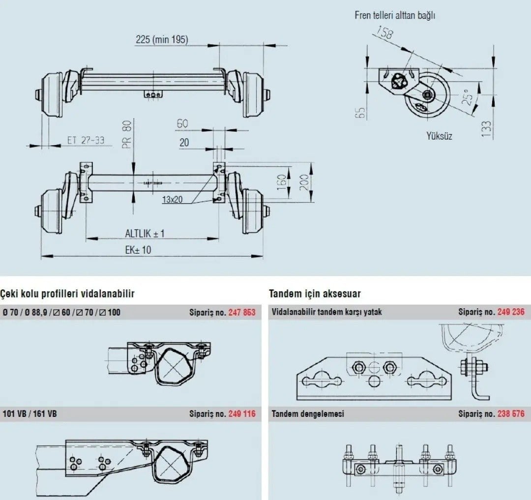 Al-Ko 1350Kg 4x100 1400mm Torsiyonlu Frenli Dingil-Dingil-ALK.267490