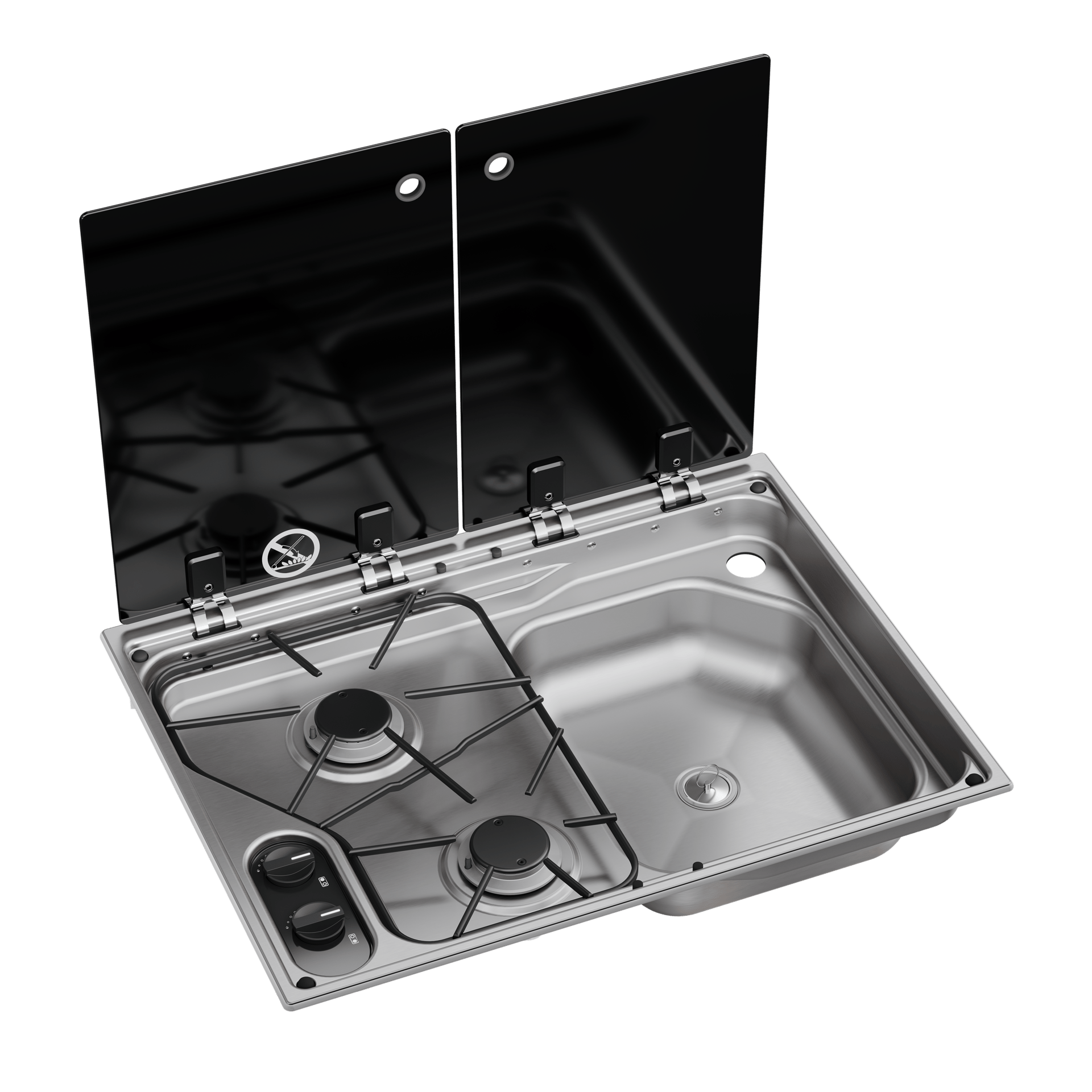 Dometic HSG 2445 İki Gözlü Ocak ve Eviye Kombinasyonu Cam Kapaklı 600 x 445 mm-Ocak-DOM.9600051410