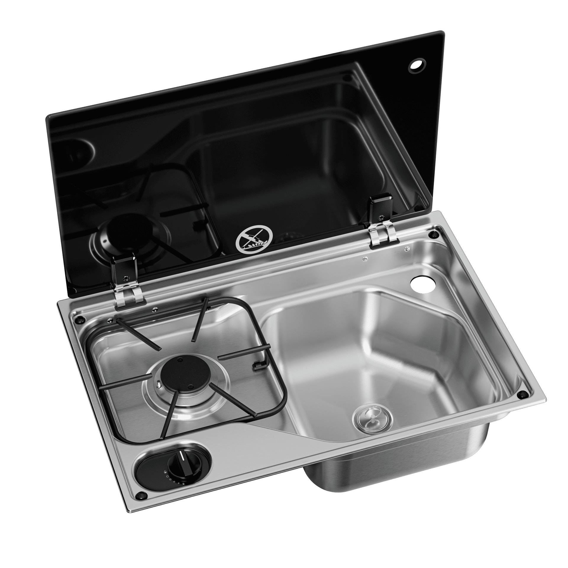 Dometic CVC1525G RH Tek Gözlü Ocak ve Evye Kombinasyonu Cam Kapaklı 525x350 mm