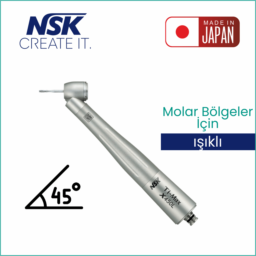 NSK Ti-Max X450L / 45° Açılı Aeratör Başlığı - Molar Bölgeler İçin 