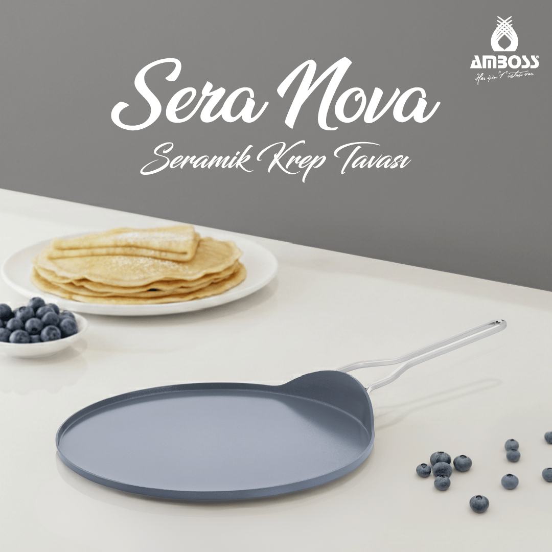 AMBOSS SERA NOVA YANMAZ YAPIŞMAZ SERAMİK KREP TAVASI 26 CM GRİ 