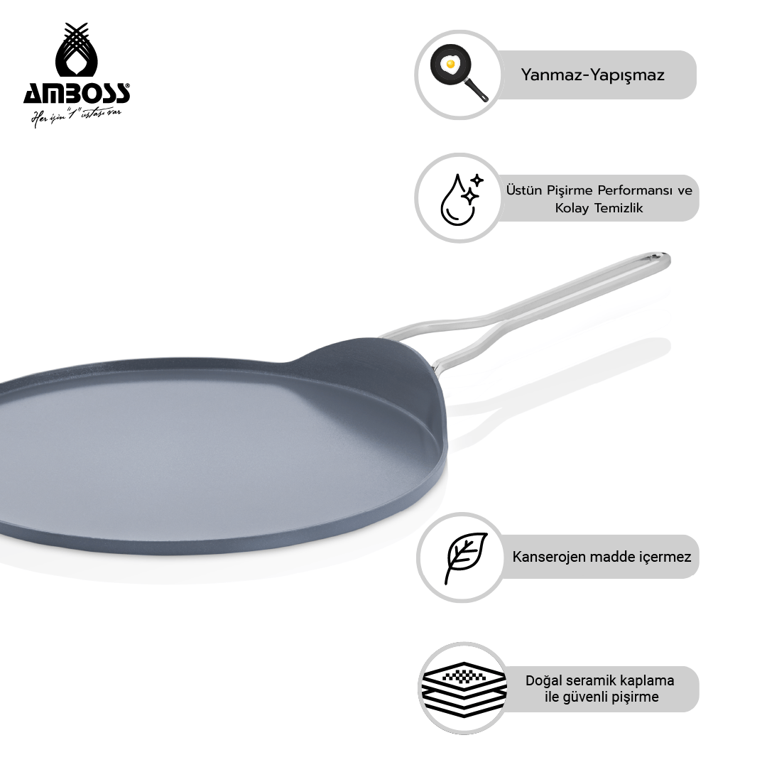 AMBOSS SERA NOVA YANMAZ YAPIŞMAZ SERAMİK KREP TAVASI 30 CM GRİ