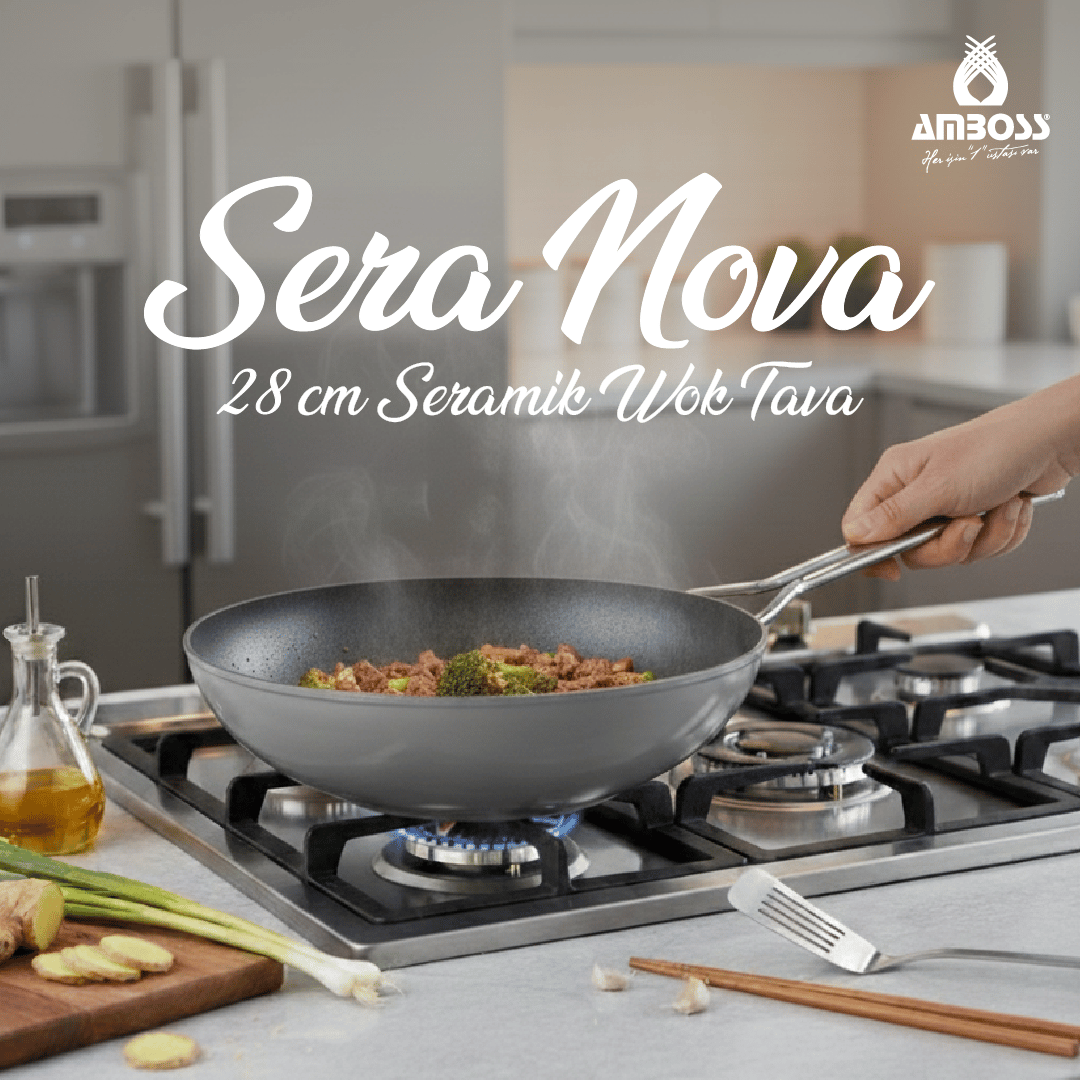 AMBOSS SERA NOVA YANMAZ YAPIŞMAZ WOK TAVA 28CM GRİ 
