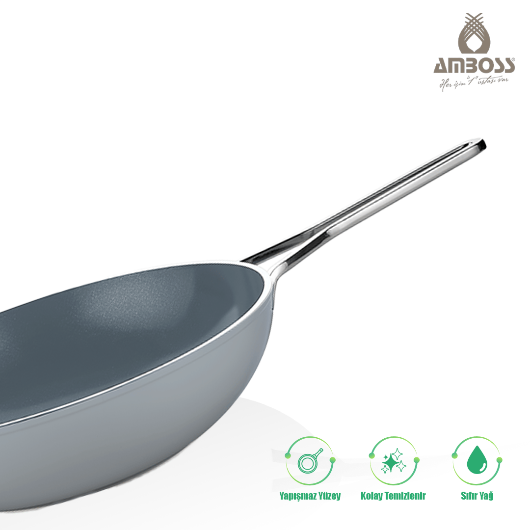 AMBOSS SERA NOVA YANMAZ YAPIŞMAZ WOK TAVA 28CM GRİ 