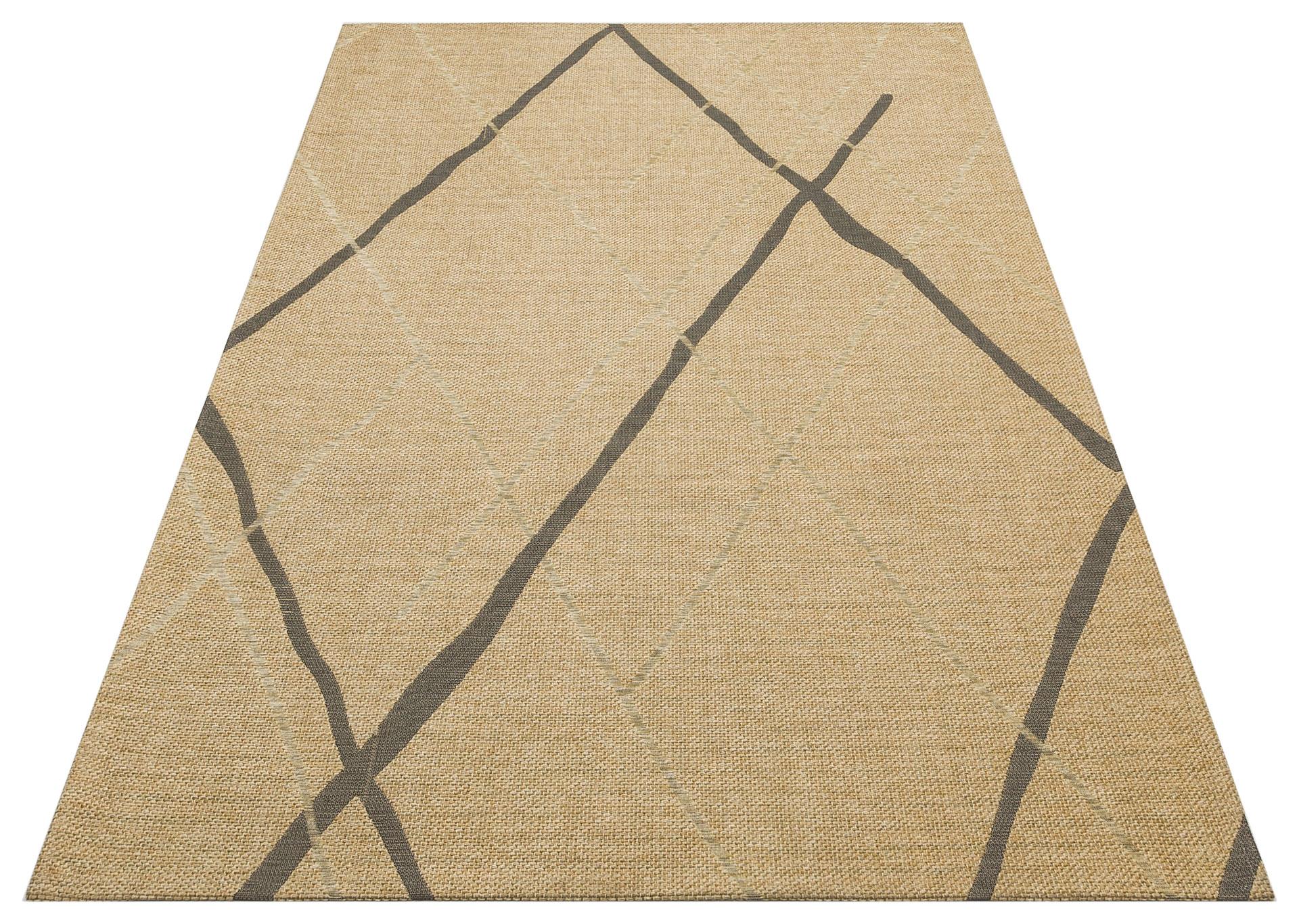Hasır Görünümlü Kaymaz Renkli Dokuma Modern Kilim