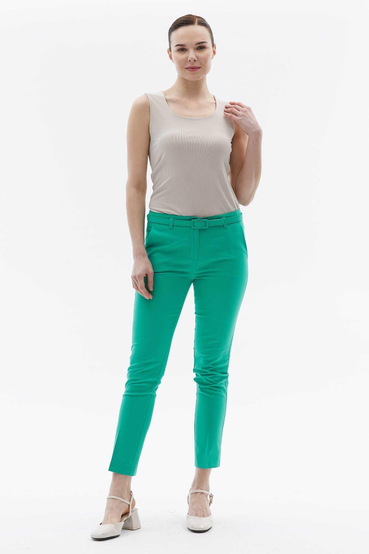 Beli Kemerli Dar Paça Pantolon  /  YEŞİL