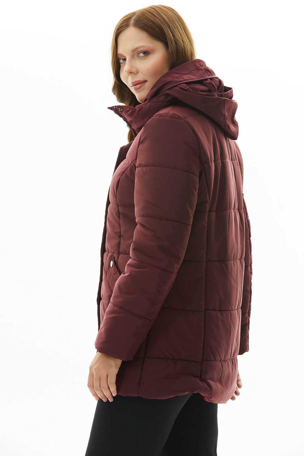 Büyük Beden Dik Yaka Geniş Fleto Cep Anorak  /  BORDO