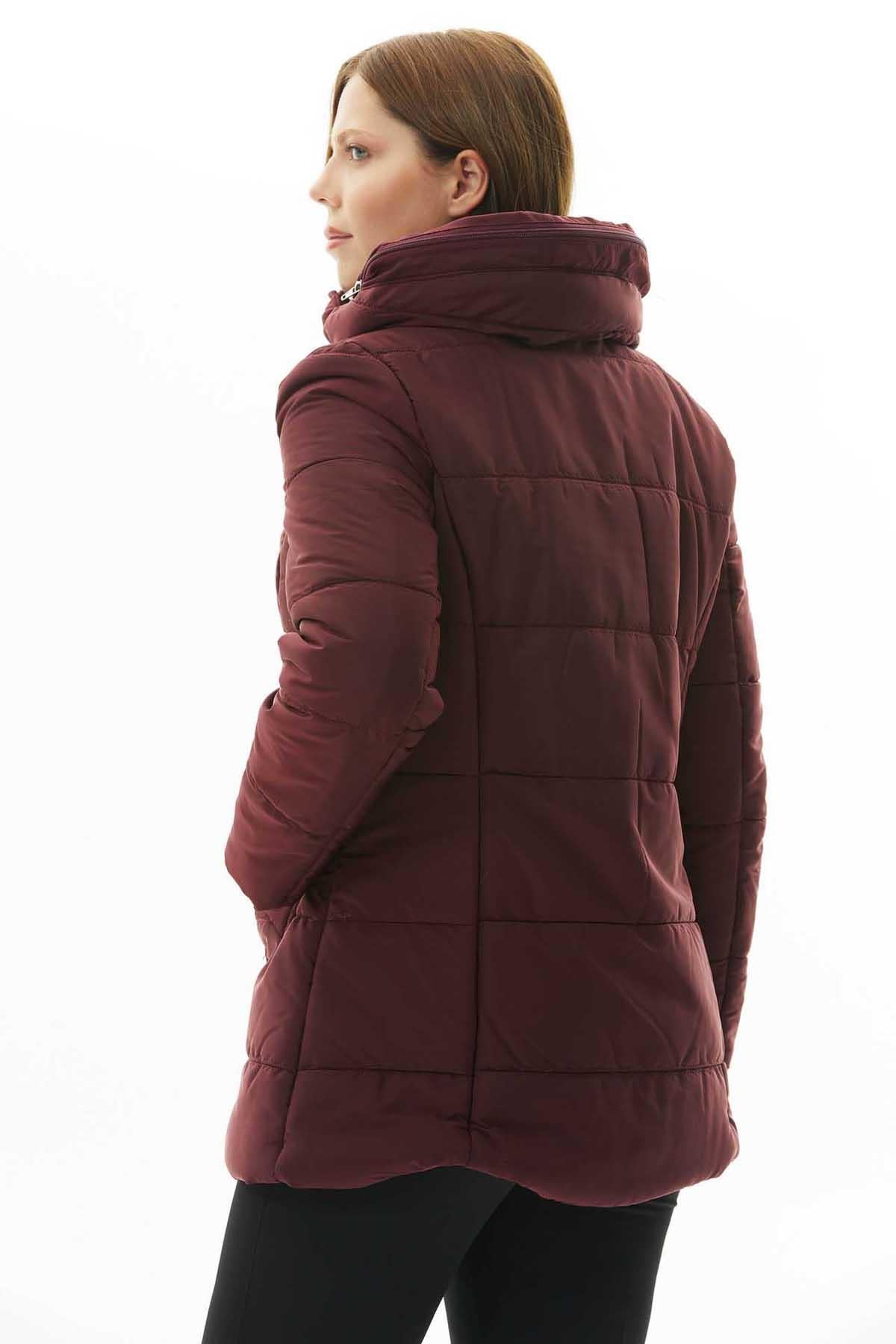 Büyük Beden Dik Yaka Geniş Fleto Cep Anorak  /  BORDO