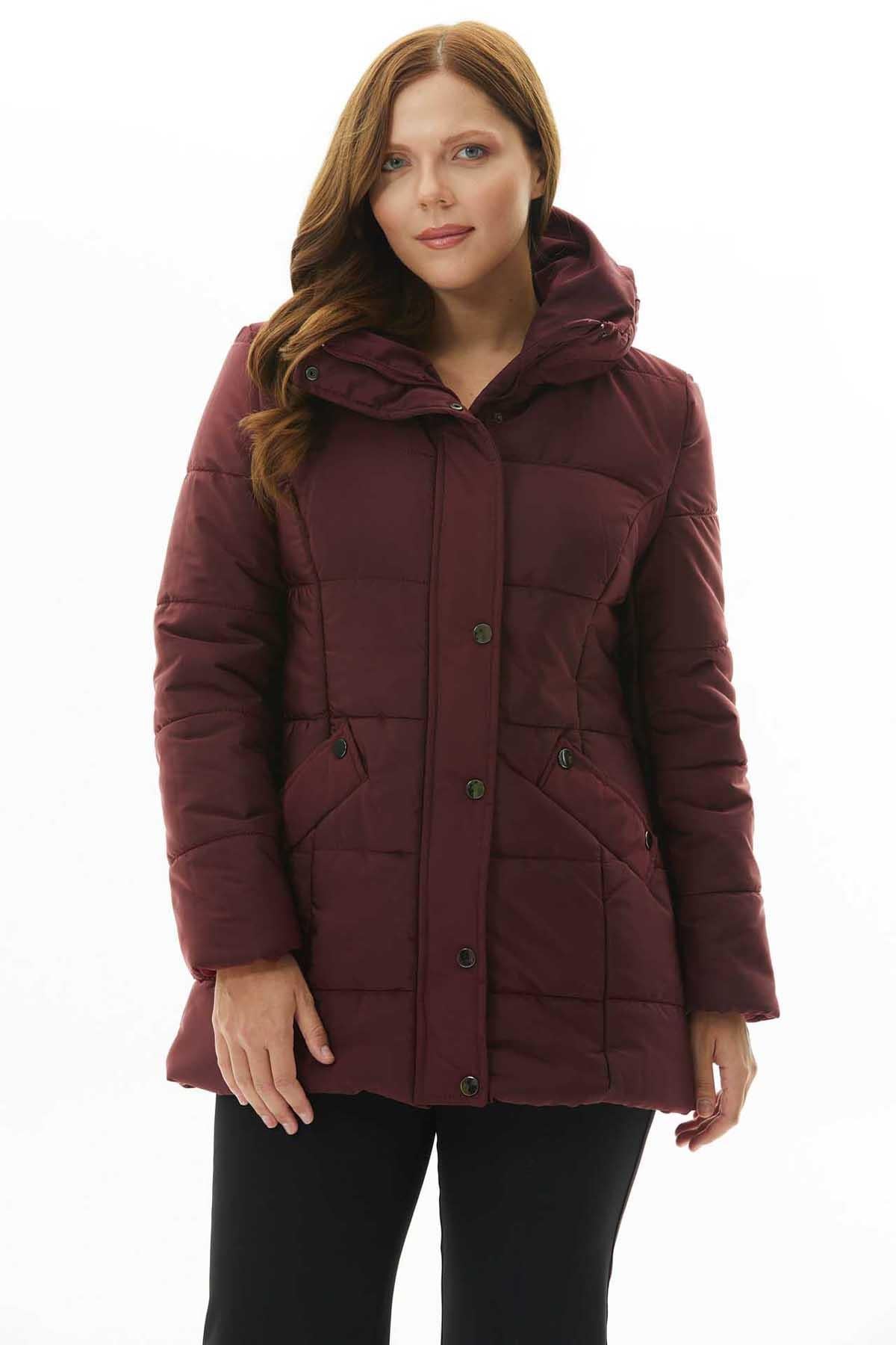 Büyük Beden Dik Yaka Geniş Fleto Cep Anorak  /  BORDO