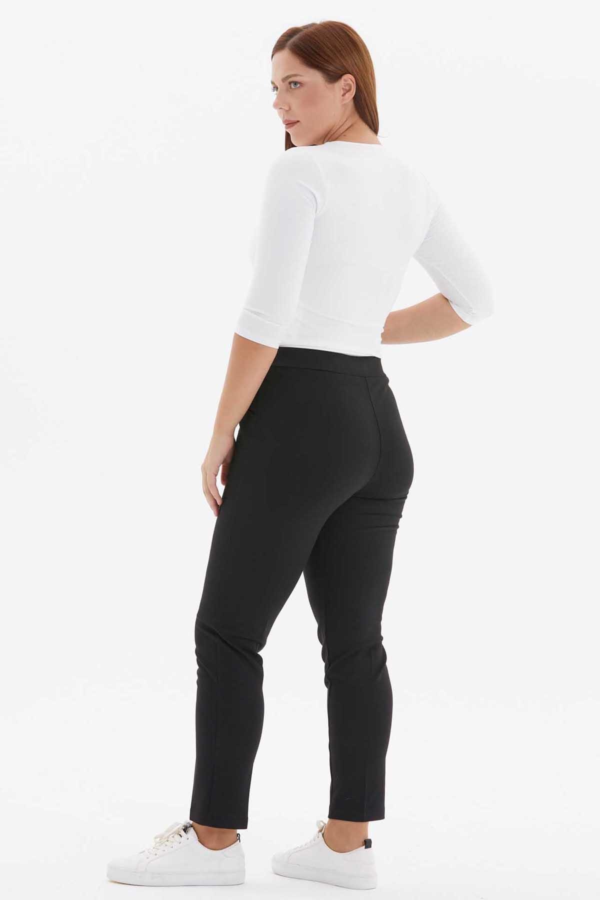 Büyük Beden Yan Cep Dar Paça Örme Pantolon  /  SİYAH