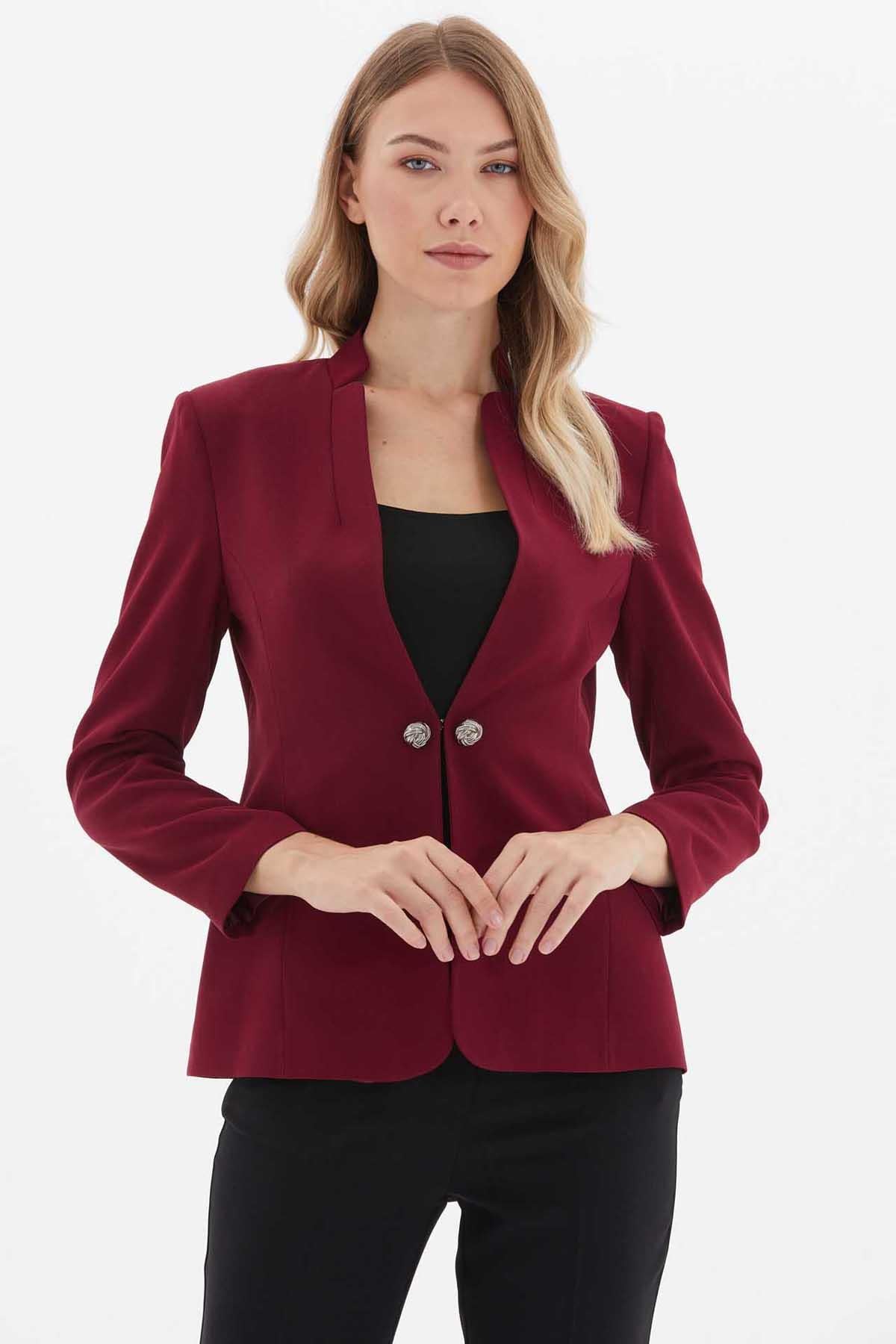 Dik Yaka Agraf Üstü Düğmeli Ceket  /  BORDO