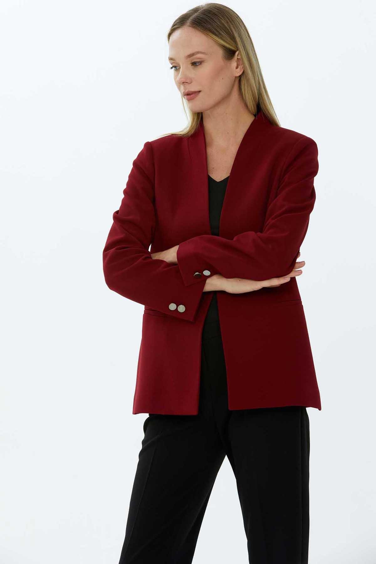Sıfır Yaka Agraflı Ceket  /  BORDO