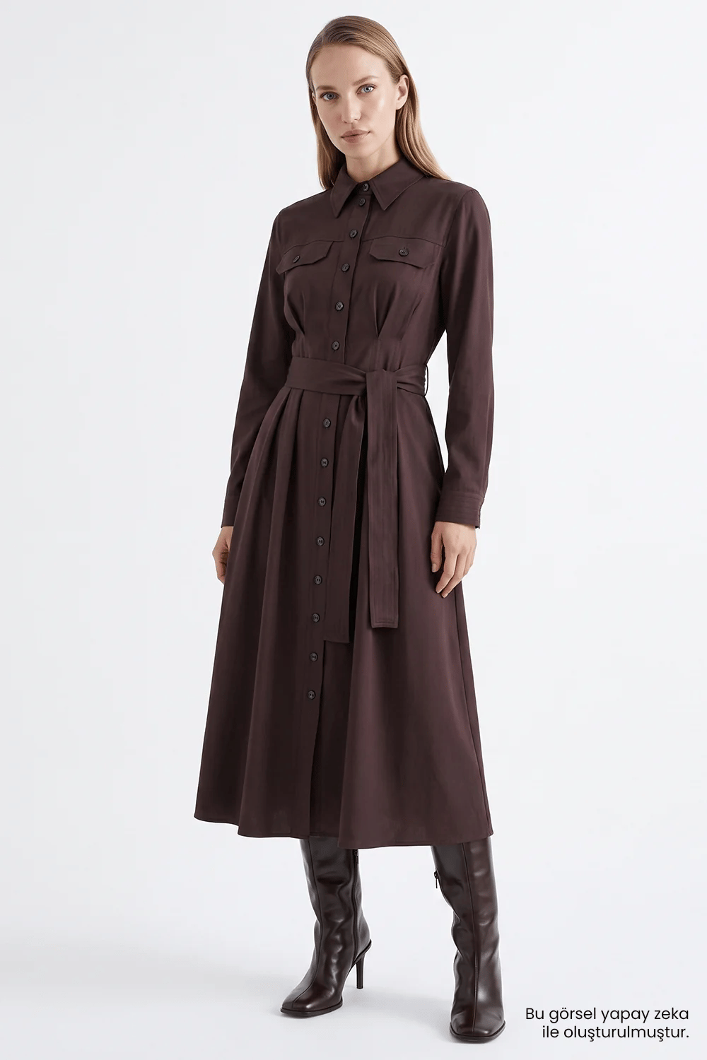 Exquise Kahverengi Saten Elbise