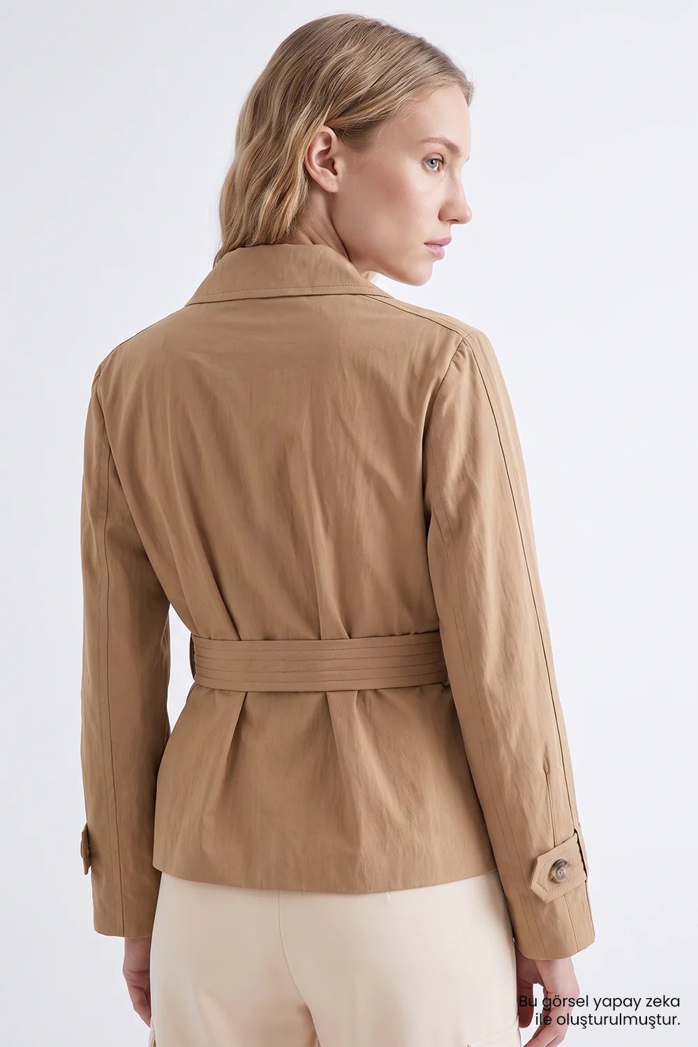 Exquise kemerli camel elbise