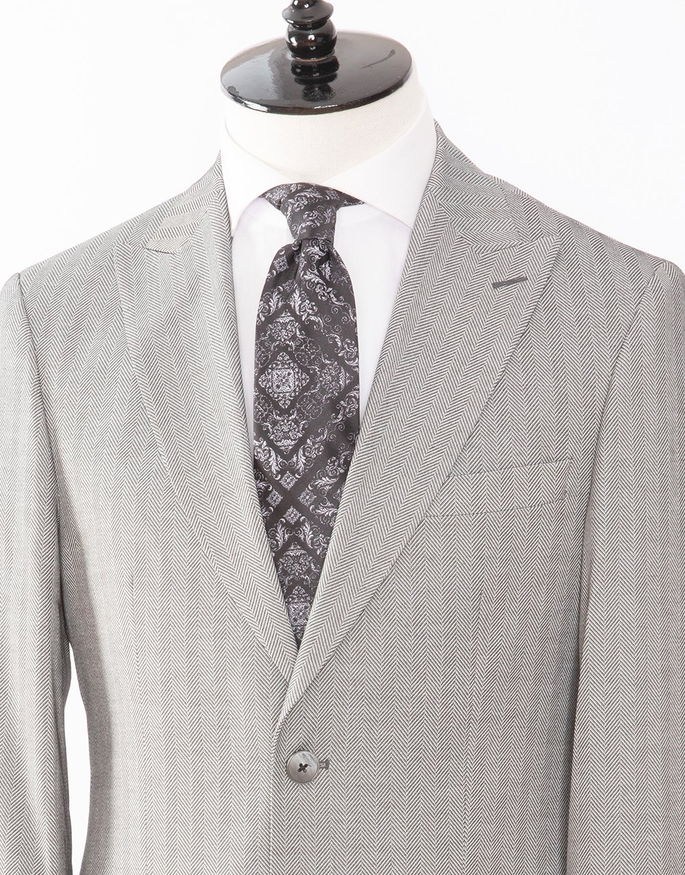 Erkek Balıksırtı Desen Kırlangıç Yaka Klasik Takım Elbise Modern Fit Gri