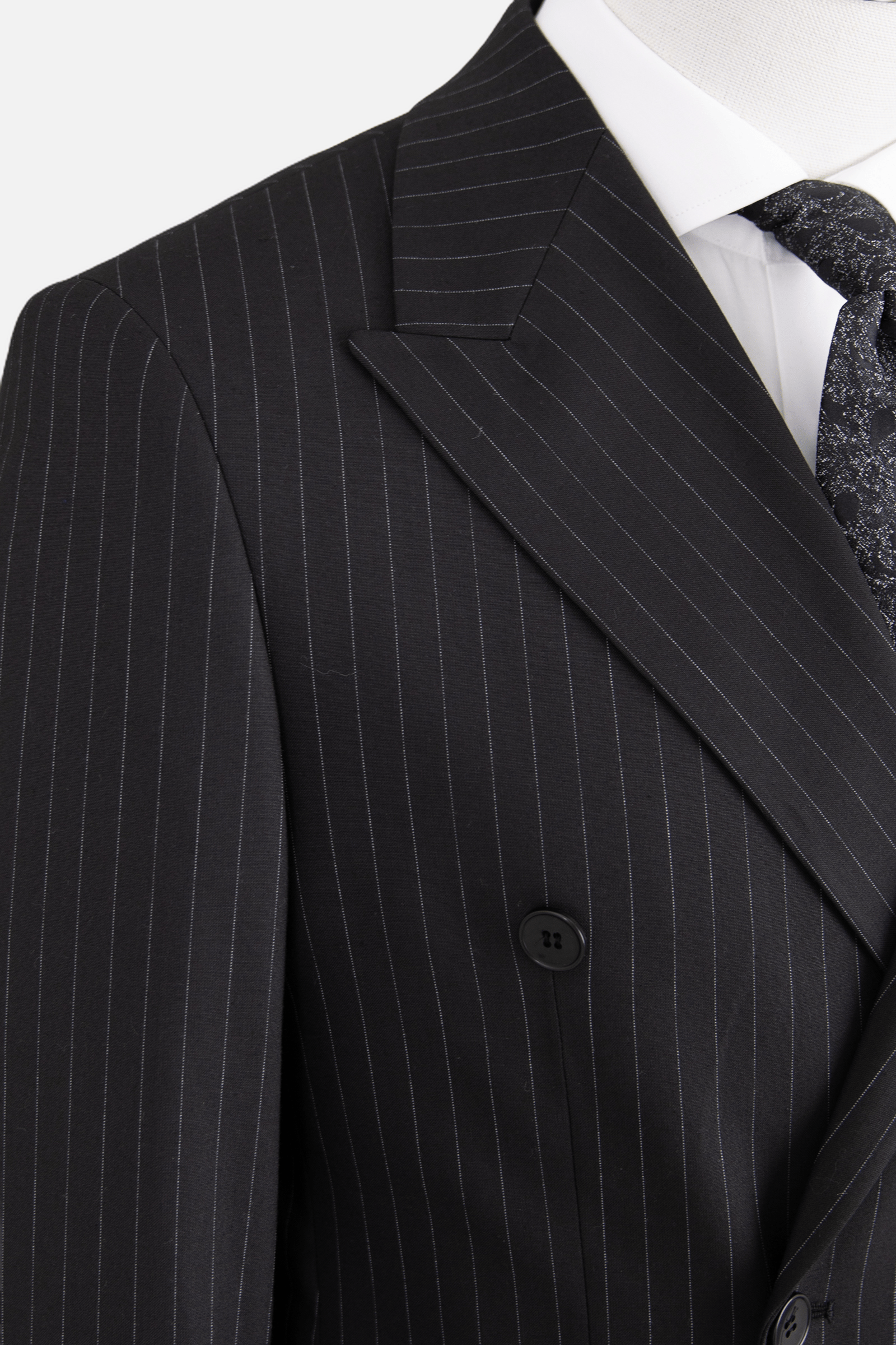 Erkek Çizgili Kırlangıç Yaka Kruvaze Takım Elbise Modern Fit Siyah