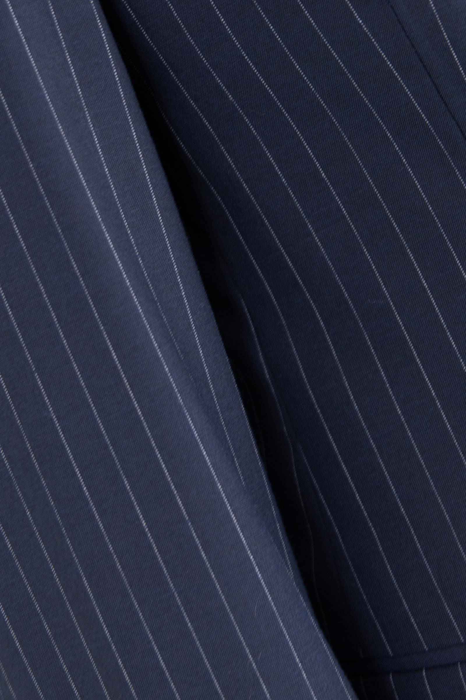 Erkek Çizgili Kırlangıç Yaka Kruvaze Takım Elbise Modern Fit Lacivert