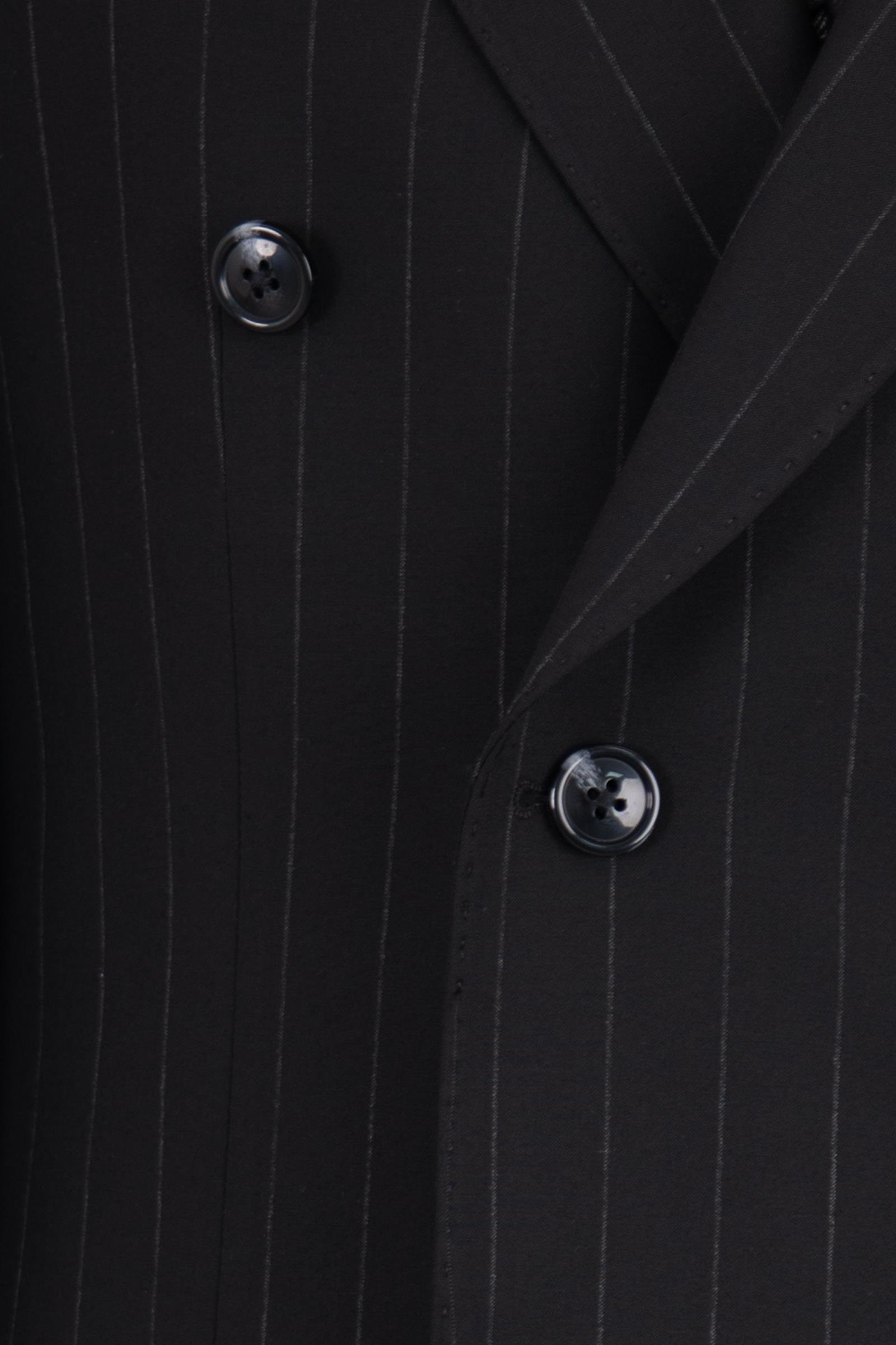 Erkek Çizgili Kırlangıç Yaka Kruvaze Takım Elbise Modern Fit Siyah