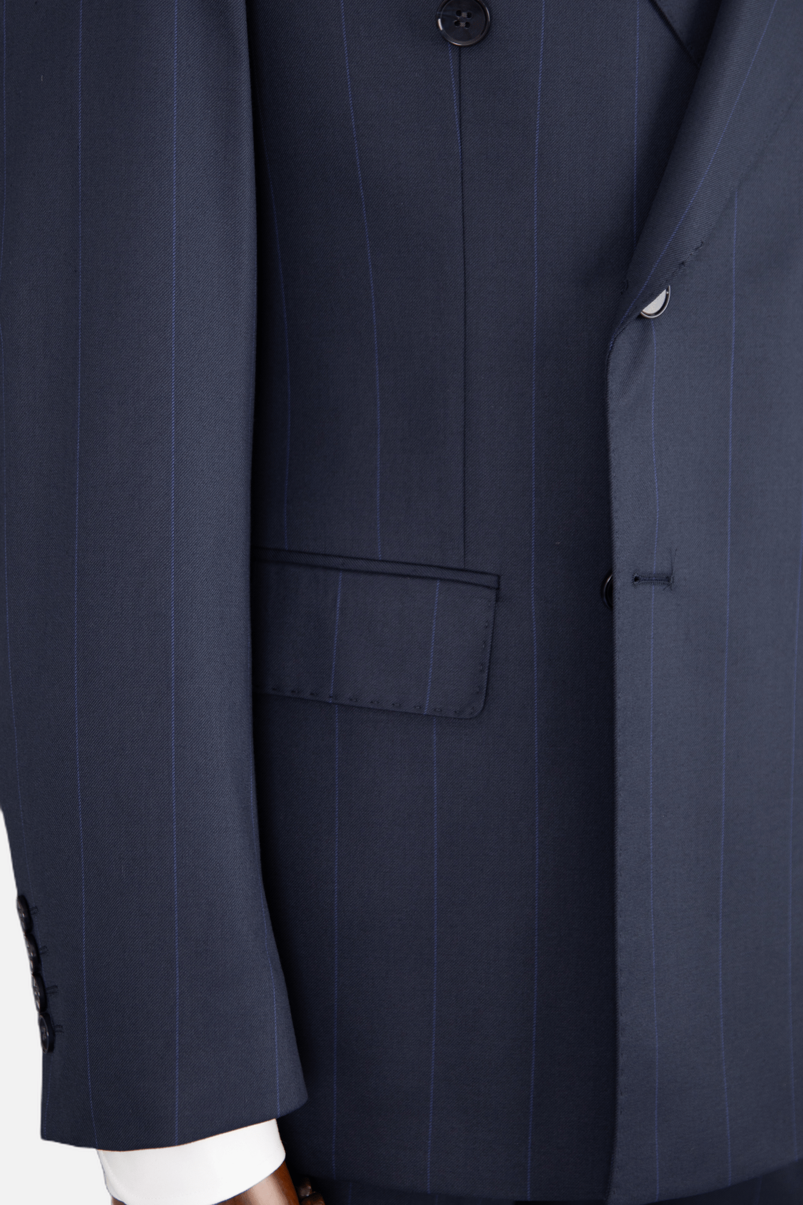 Erkek Geniş Çizgili Kırlangıç Yaka Kruvaze Takım Elbise Comfort Fit Lacivert