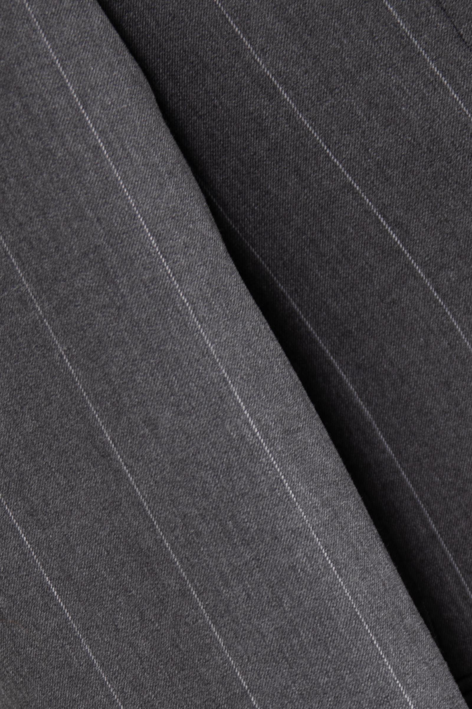 Erkek Geniş Çizgili Kırlangıç Yaka Kruvaze Takım Elbise Comfort Fit Gri