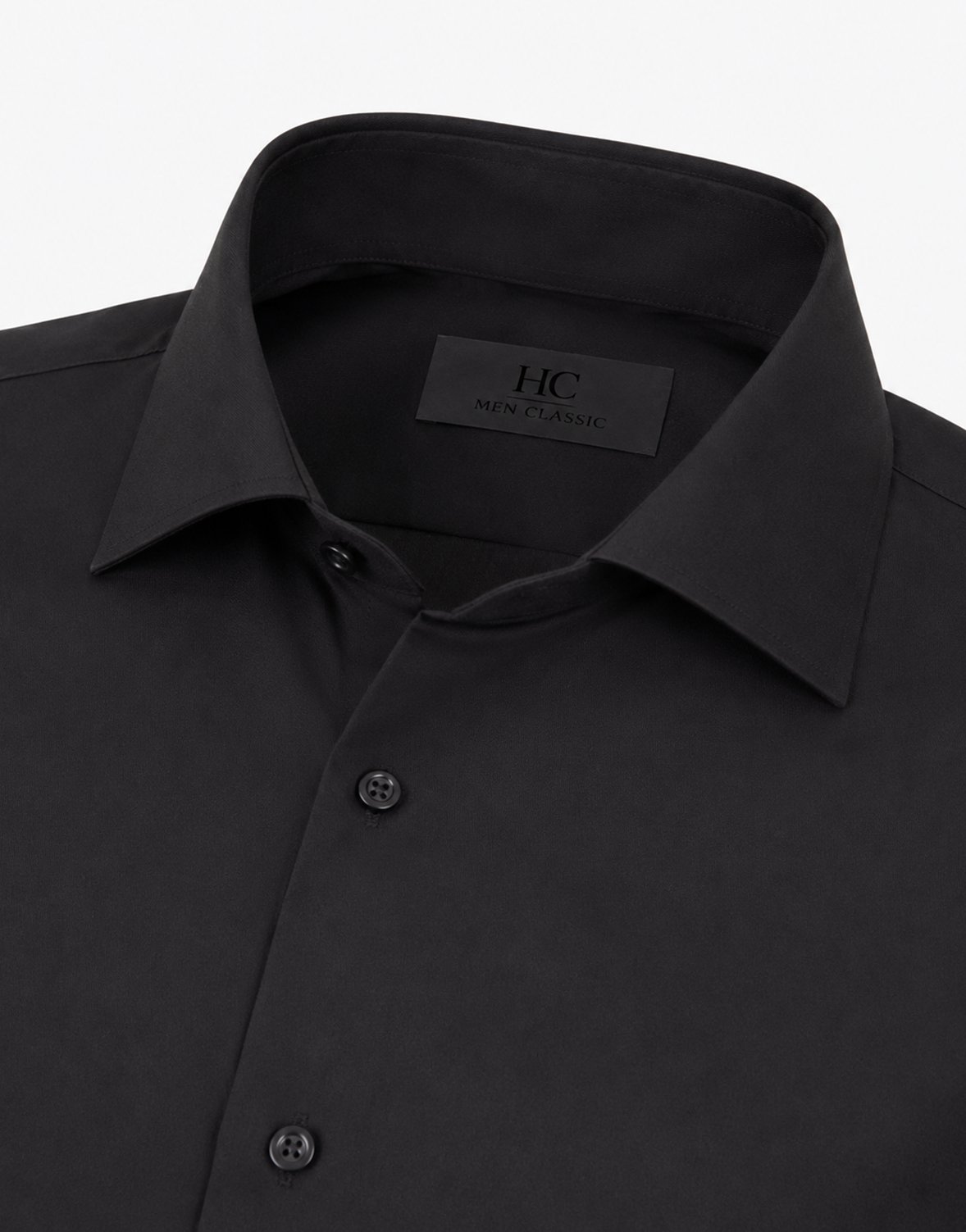 Erkek İtalyan Yaka Gabardin Pamuk Modern Fit Gömlek Siyah