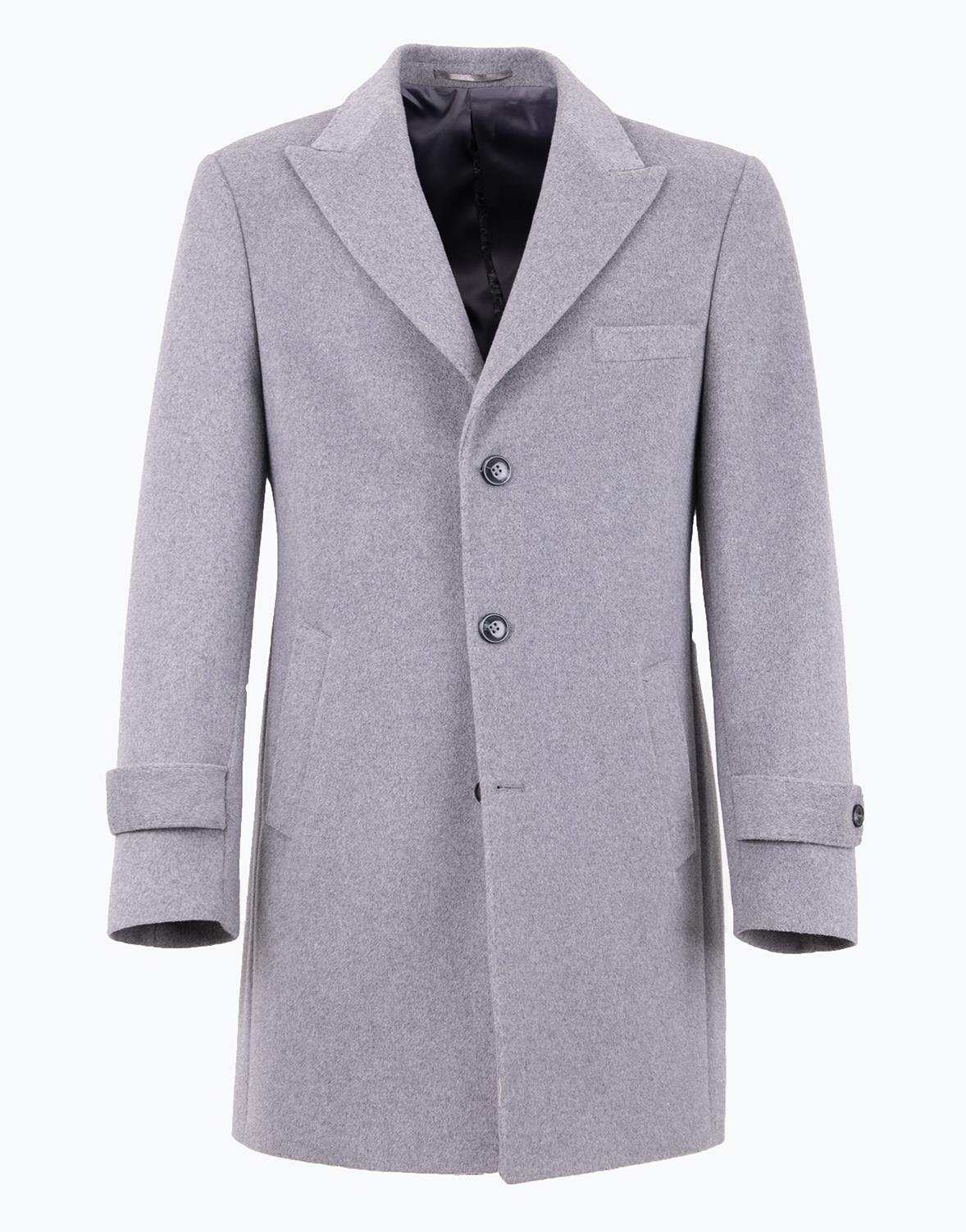 Erkek Kaban Klasik Sivri Yaka Modern Fit Yün Gri