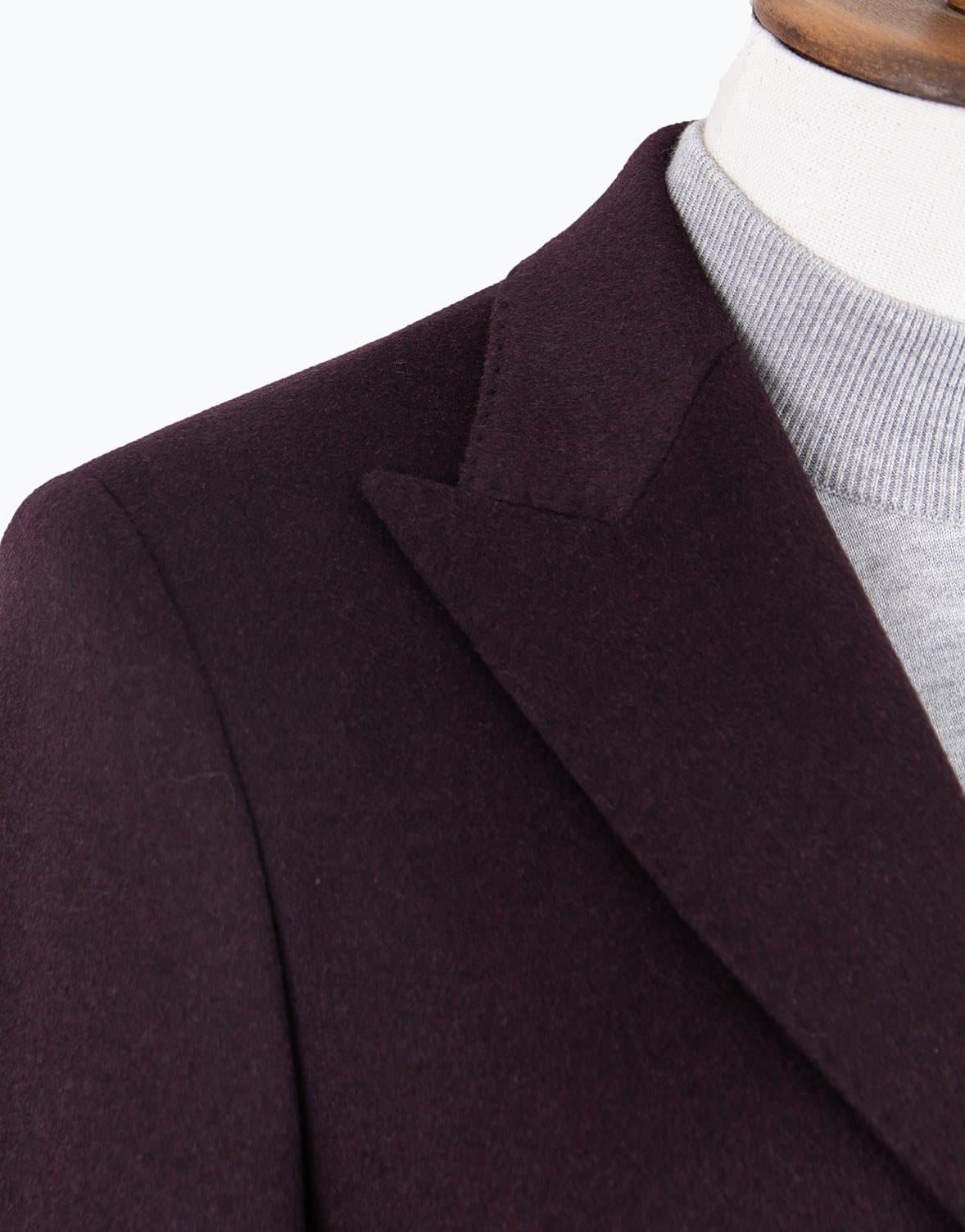 Erkek Kaban Klasik Sivri Yaka Modern Fit Yün Mürdüm