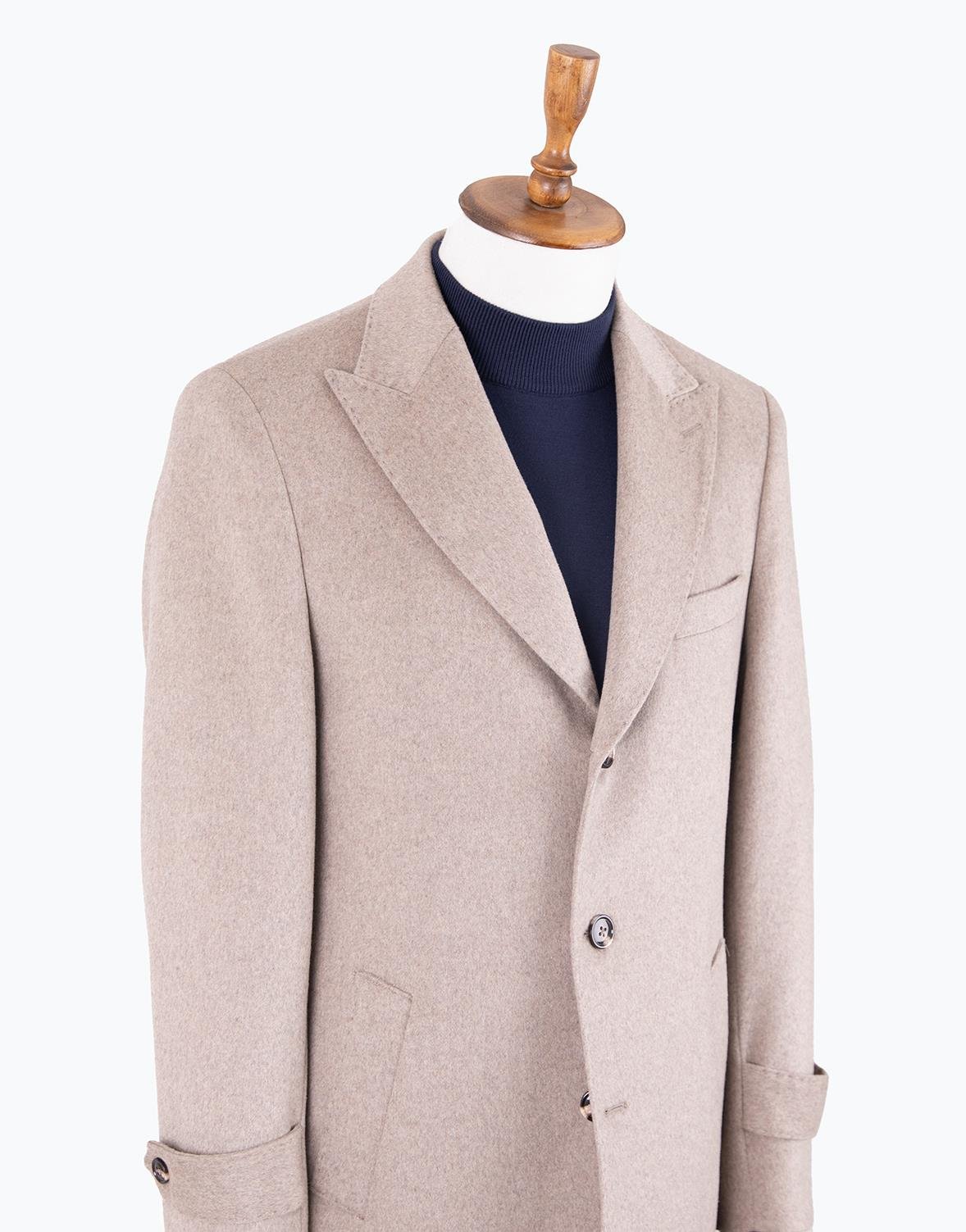 Erkek Kaban Klasik Sivri Yaka Modern Fit Yün Bej